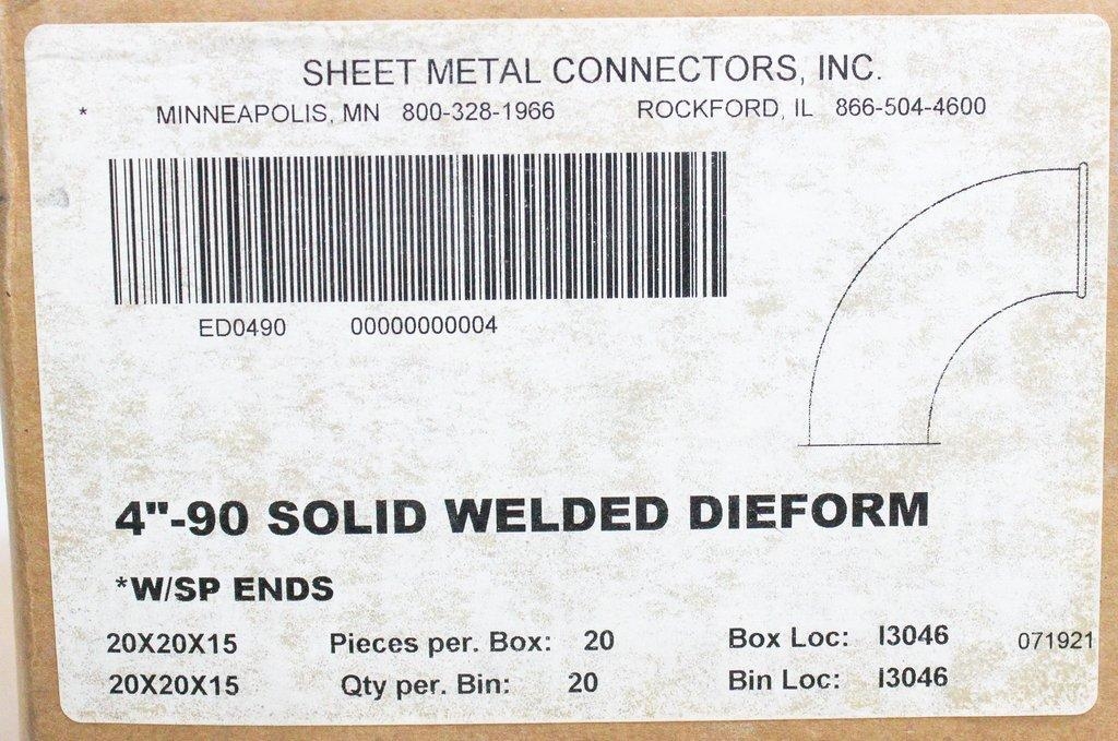 Sheet Metal Connectors 4 Inch Elbow Solid Welded Dieform HVAC Fit New