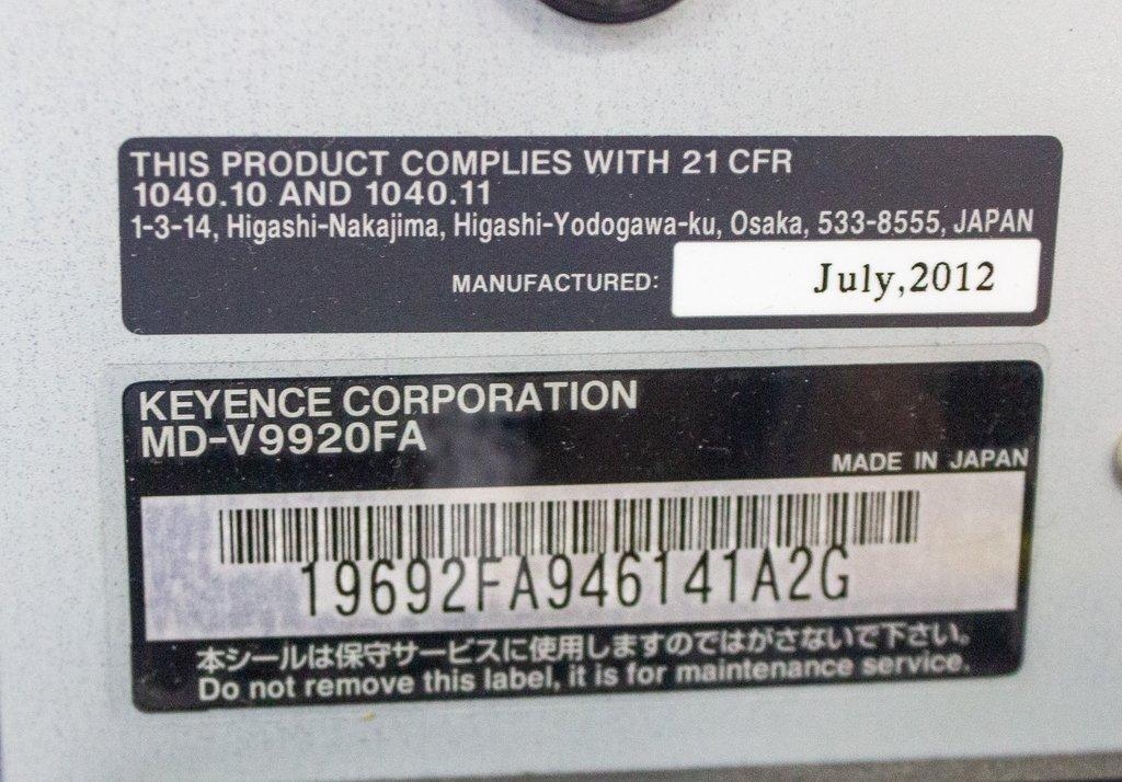 Keyence MD-V9920FA Laser Engraving High-Speed 3-Axis YVO4 Marking System