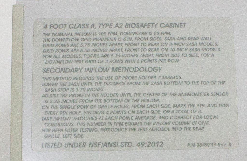 Labconco Purifier Logic+ Class II Type A2 4Ft Biosafety Cabinet 120V 60Hz ECM