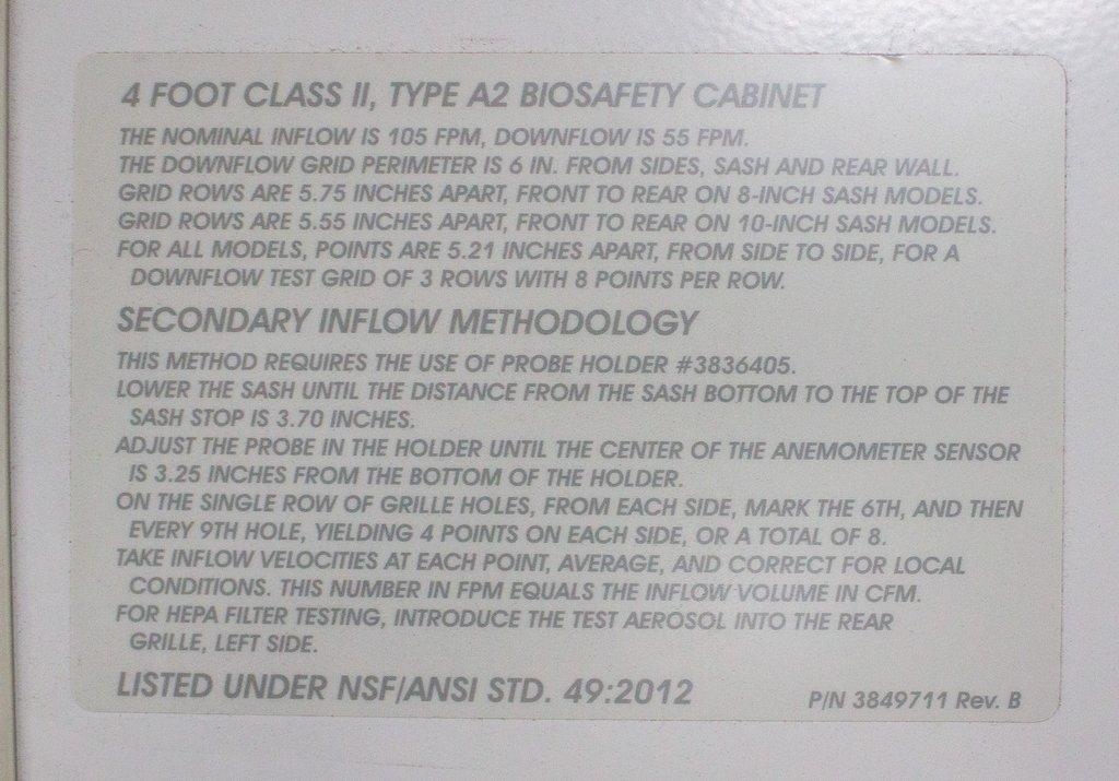 Labconco Purifier Logic+ 4Ft Class II A2 Biosafety Cabinet Used HEPA Filter