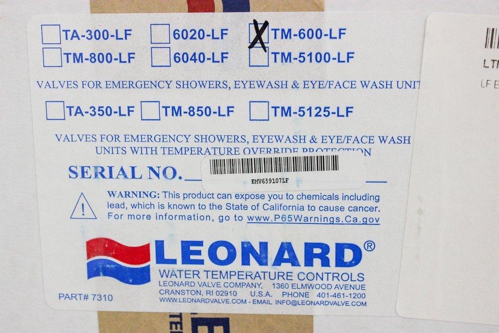 Leonard TM-600-LF Valve Single Drench Shower Eco-Mix Dura-trol Thermo 58GPM