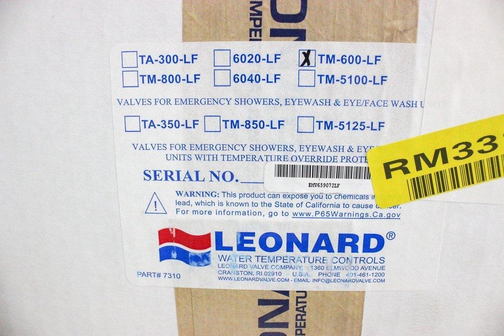 Leonard TM-600-LF Valve Single Drench Shower 85F-95F High Flow New
