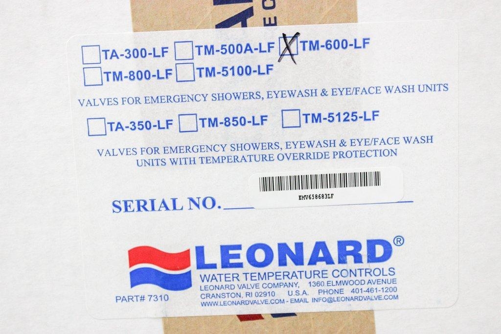 Leonard TM-600-LF Shower Valve 58 GPM Cold Bypass Thermostatic Control