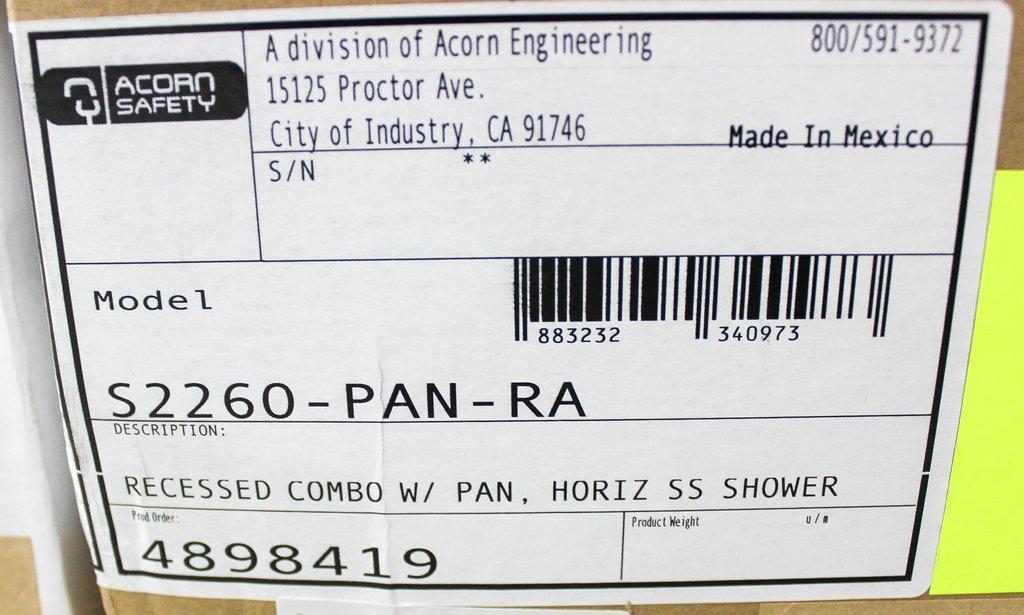 Acorn S2260-PAN-RA Safety Shower Recessed Eye-Face Wash System Stainless