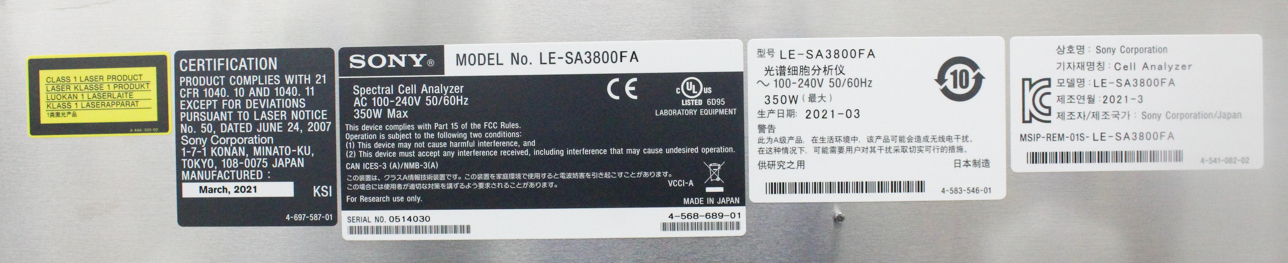 Sony LE-SA3800FA Spectral Cell Analyzer with Software Included