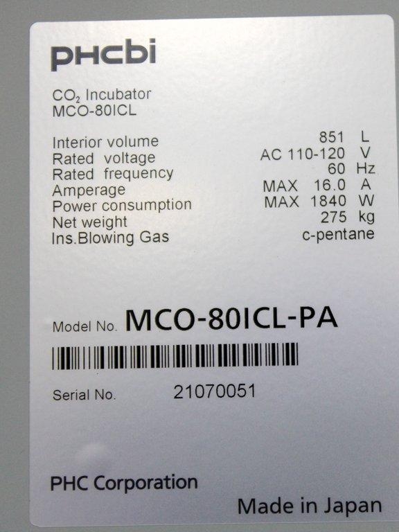 phcbi MCO-80ICL-PA Incubator CO2 Cell Culture Chamber Large Volume 851L