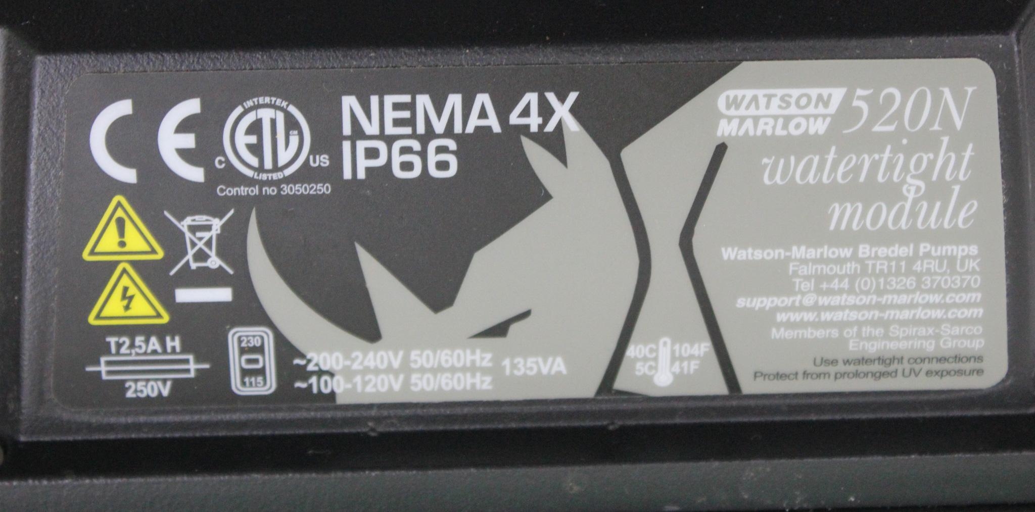 Watson Marlow 520DUN Pump 220RPM Nema 4X Watertight for Lab Applications