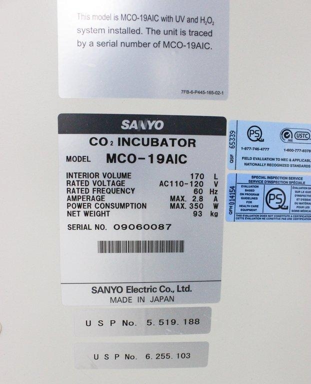 Sanyo MCO-19AIC CO2 Incubator 170L, 5C to 50C, Near New, 0-20% CO2 Control