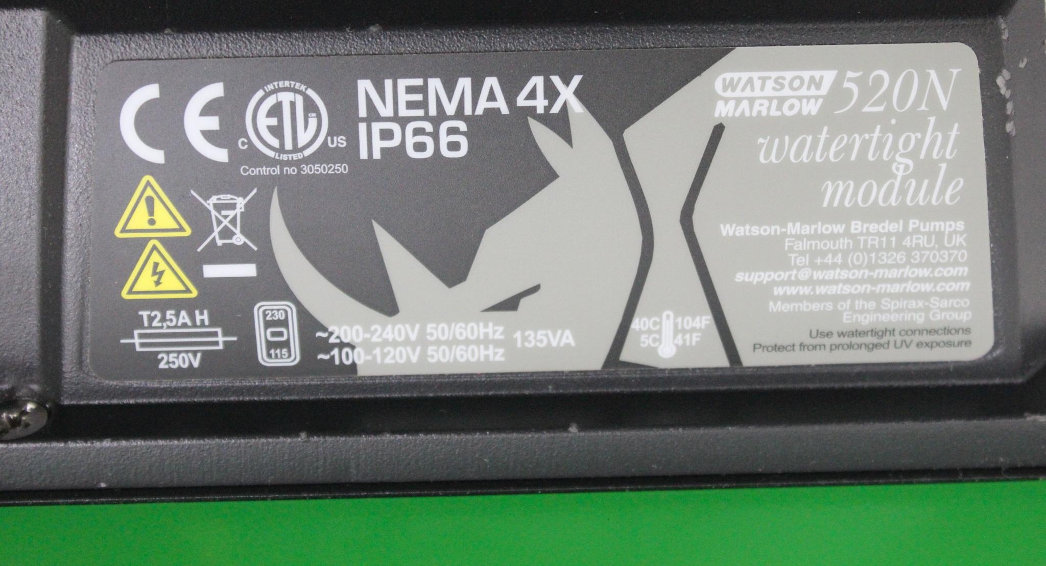 Watson Marlow 520DUN/REL Pump Nema 4X Watertight 220RPM IP66