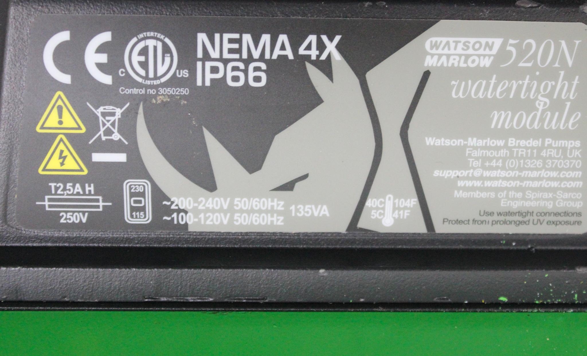 Watson Marlow 520DUN/REL Pump, 220RPM, IP66, Watertight, Preowned, 30lb