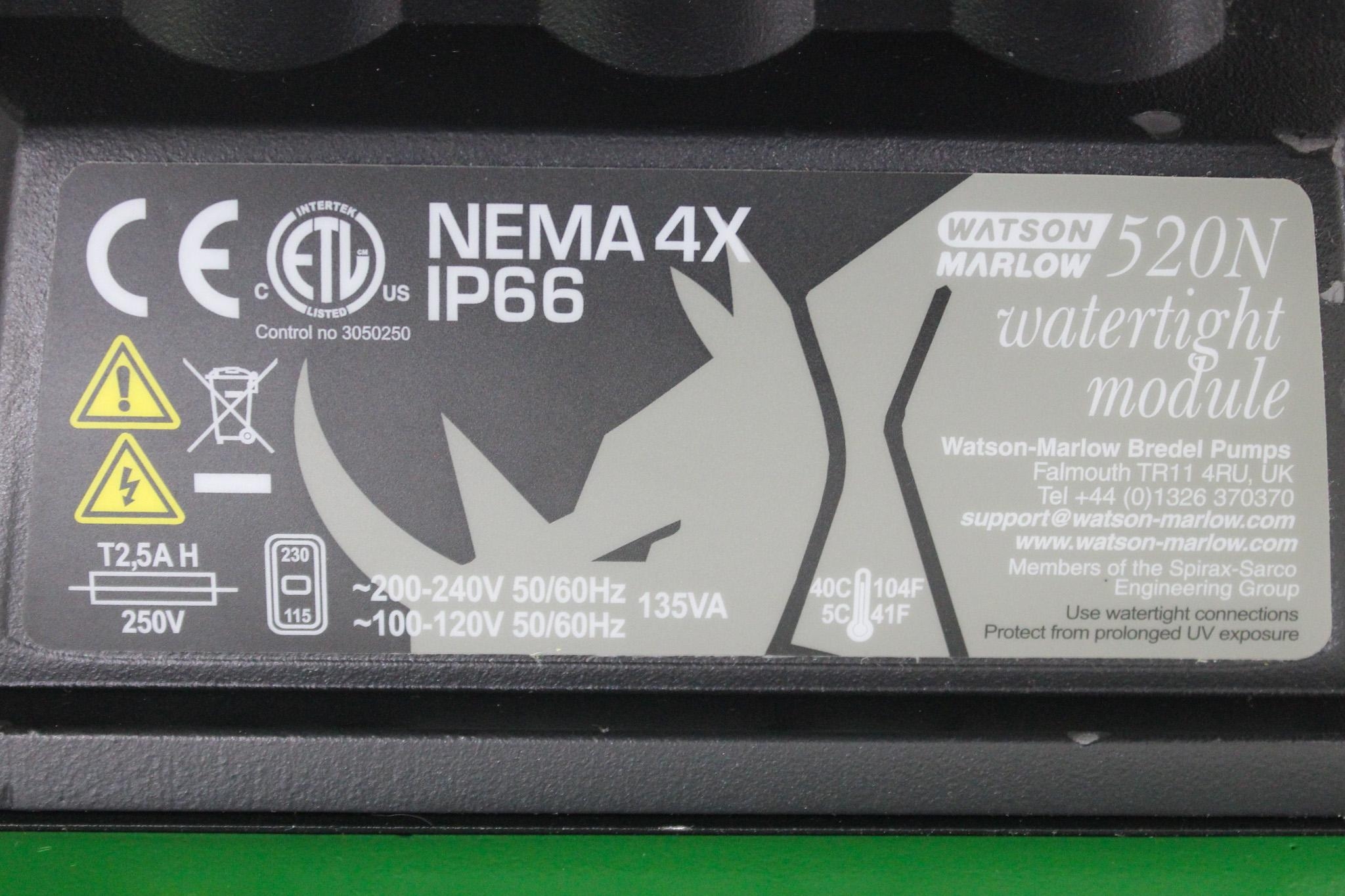 Watson Marlow 520DUN REL Pump 220RPM IP66 Nema 4X Watertight Module