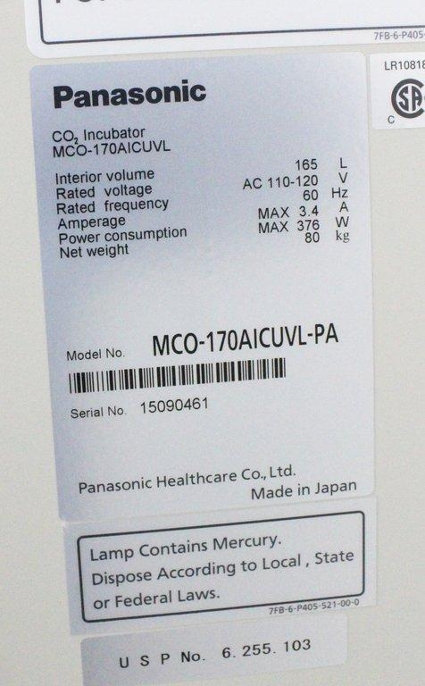 Panasonic MCO-170AICUVL-PA CO2 Laboratory Incubator 5.8 cu.ft Capacity