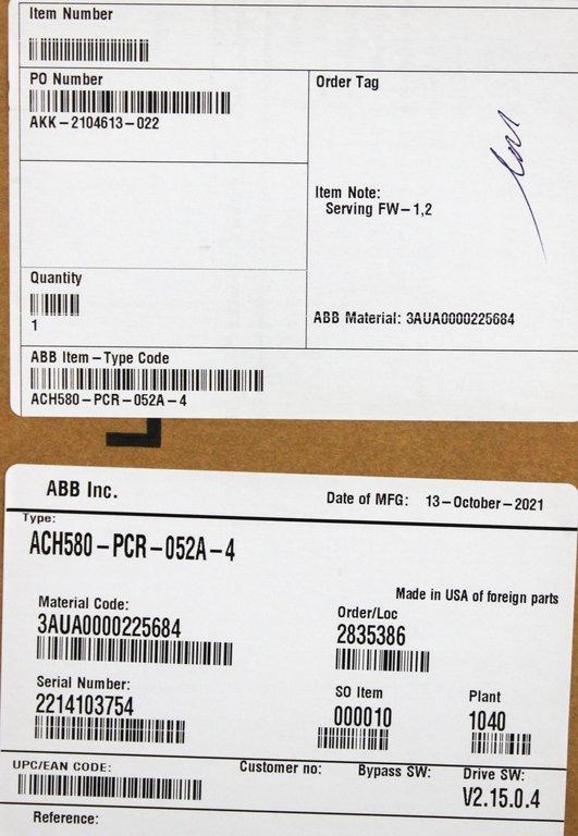 ABB ACH580-PCR-052A-4 VFD Circuit Breaker 40HP HVAC Drive 460V 52A