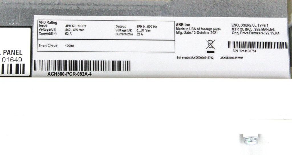 ABB ACH580-PCR-052A-4 VFD Circuit Breaker 40HP HVAC Drive 460V 52A