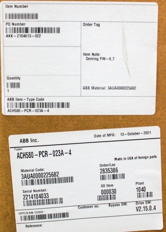 ABB ACH580 PCR HVAC AC Drive N1 15HP 480V 23A Wall-Mounted Efficient