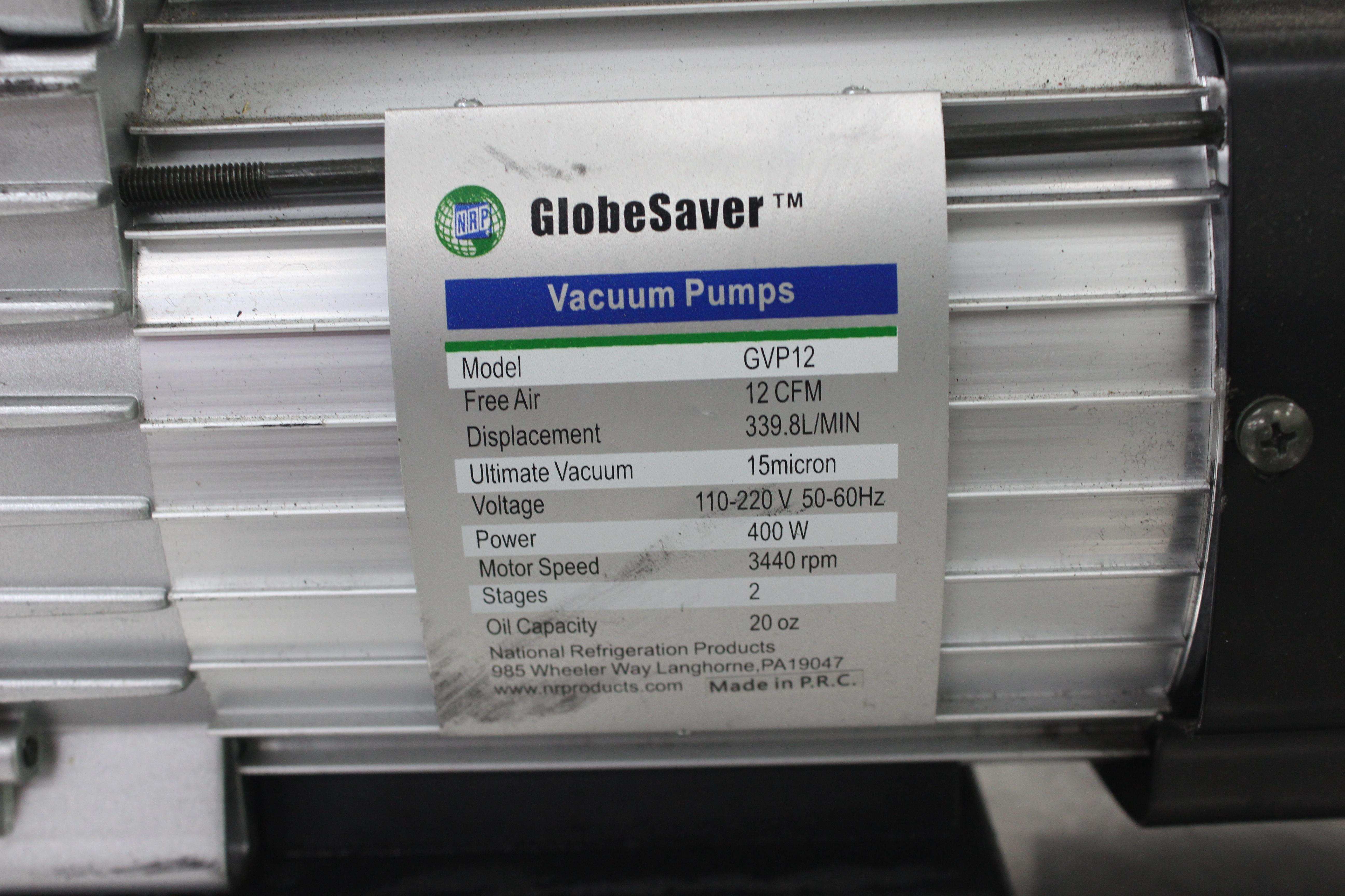 Globe Saver GVP12 Vacuum Pump with Triple Intake & Ergonomic Handle, 12 CFM