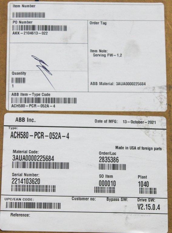 ABB ACH580-PCR-052A-4 VFD Circuit Breaker for HVAC 40HP 460V 52A