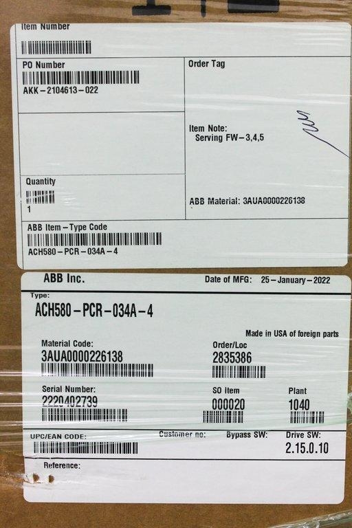ABB ACH580-PCR-034A-4 AC Drive 25HP HVAC 480V Control Panel New