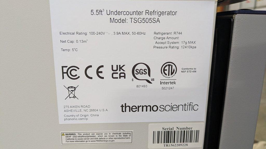 Thermo Scientific TSG505SA Undercounter Refrigerator for Cold Storage Tasks