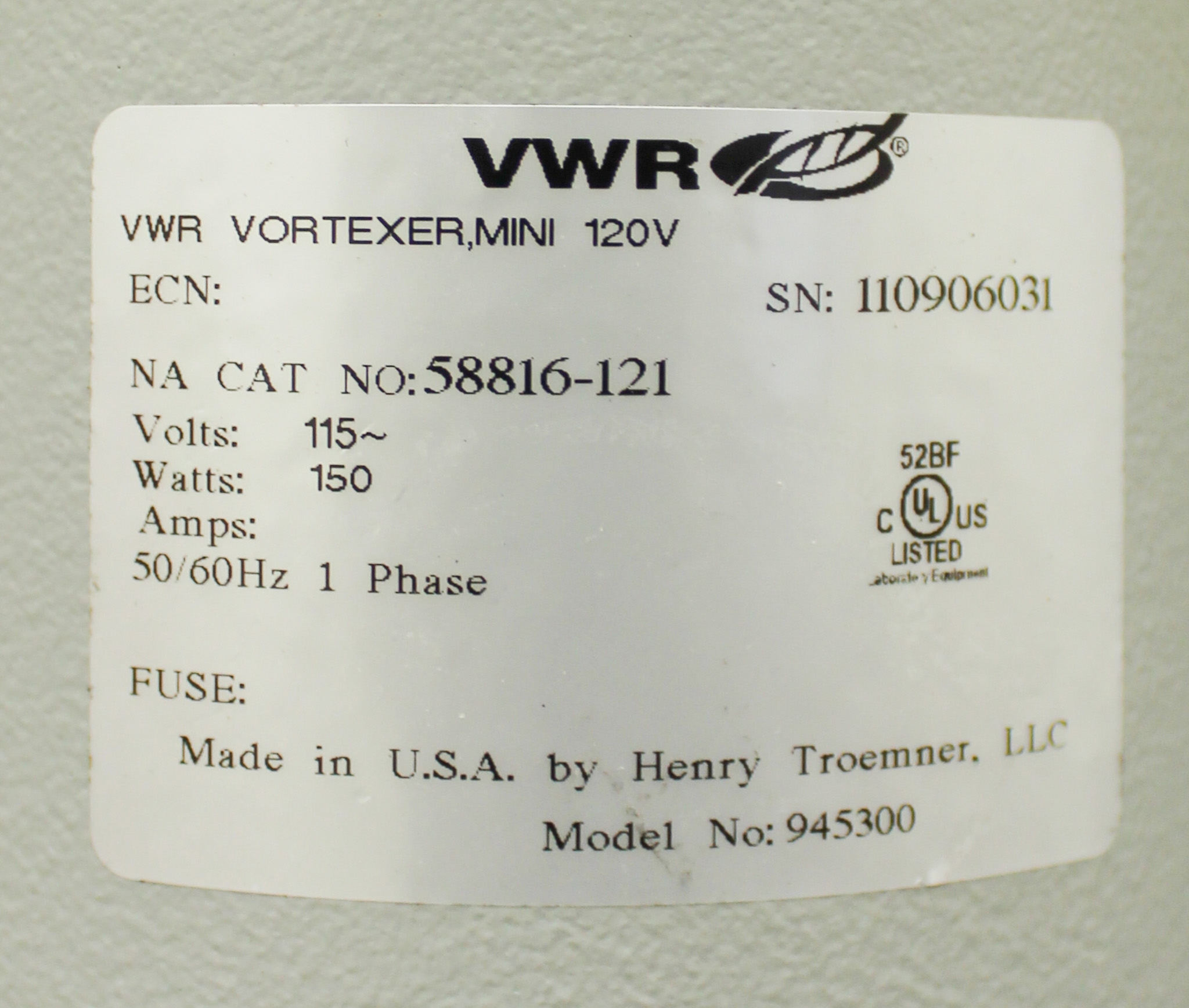 VWR 58816-121 Vortex Mixer Lab Rotator 100-3200 RPM with Power Cord Tested