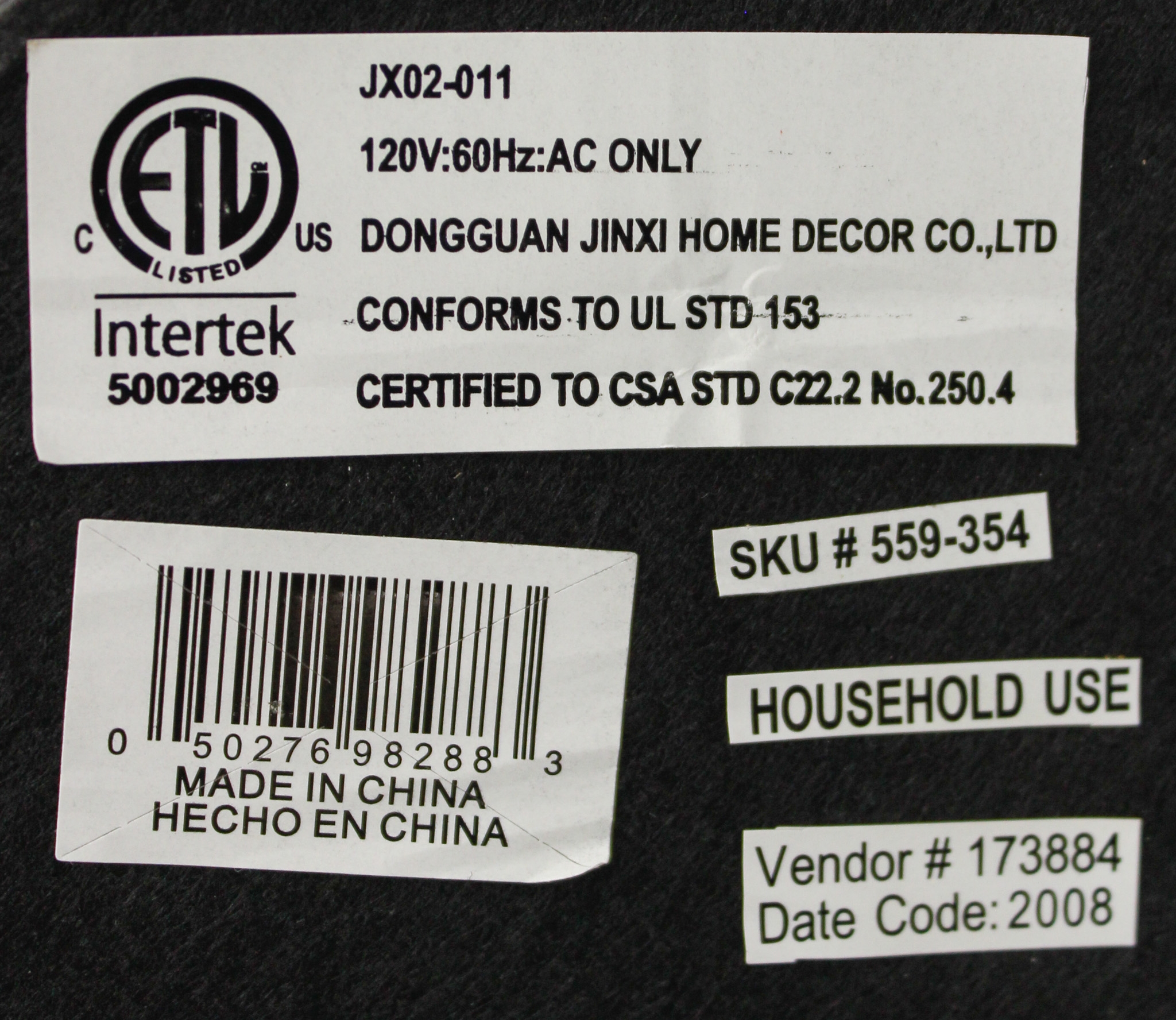 Intertek SKU#559-354 Facility Lamp Set, Model CPD Suitable for Storage Rooms