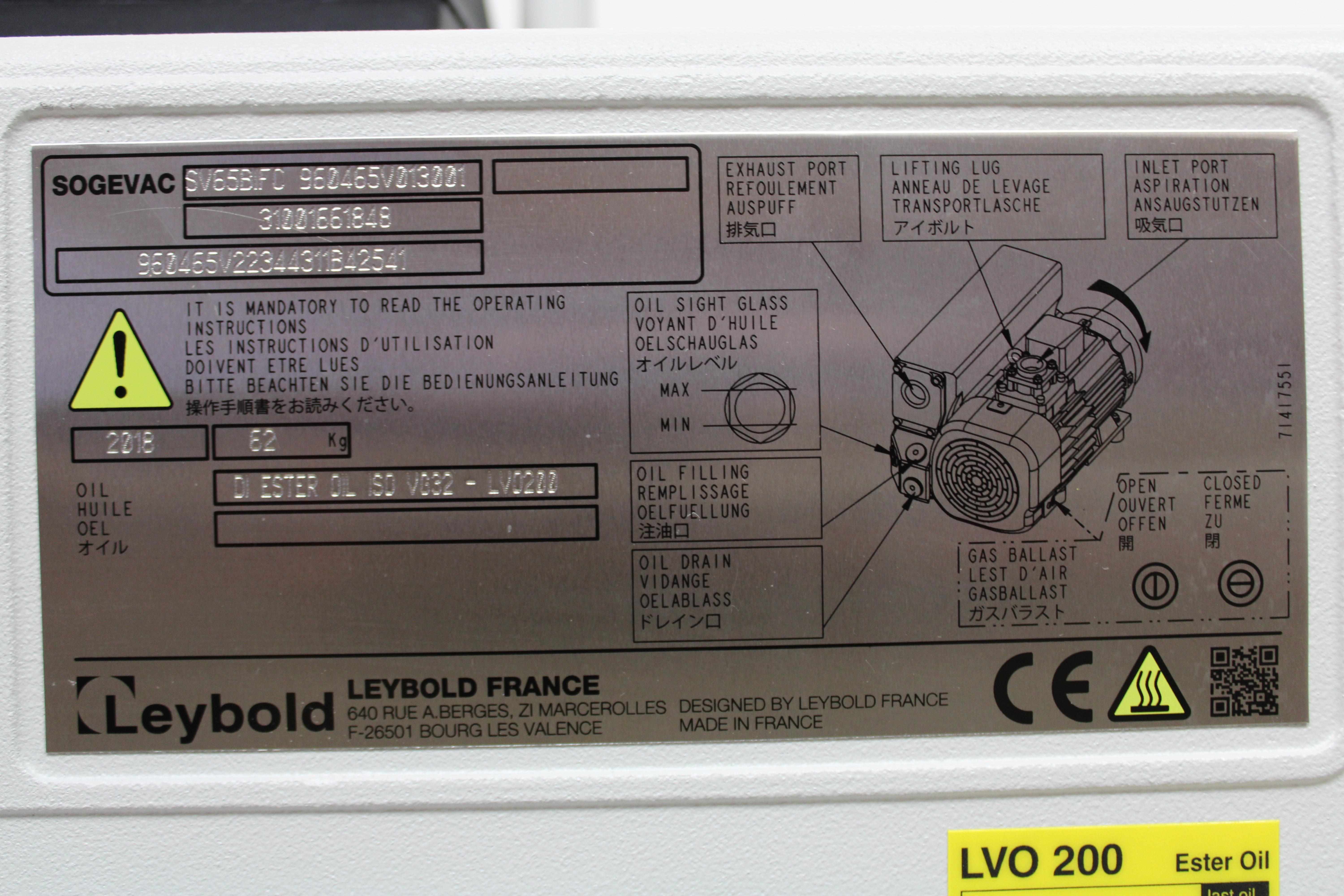 Leybold Sogevac SV65BIFC Vacuum Pump 50/60Hz Low Noise