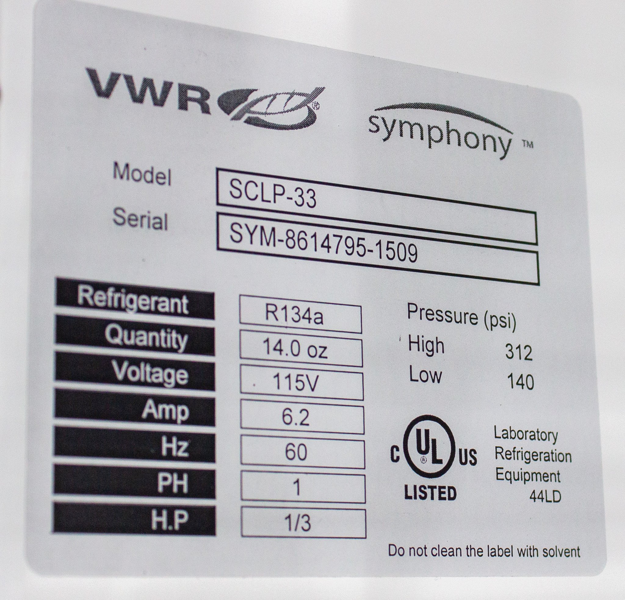 VWR Symphony SCLP-33 Upright Glass Door Laboratory Refrigerator
