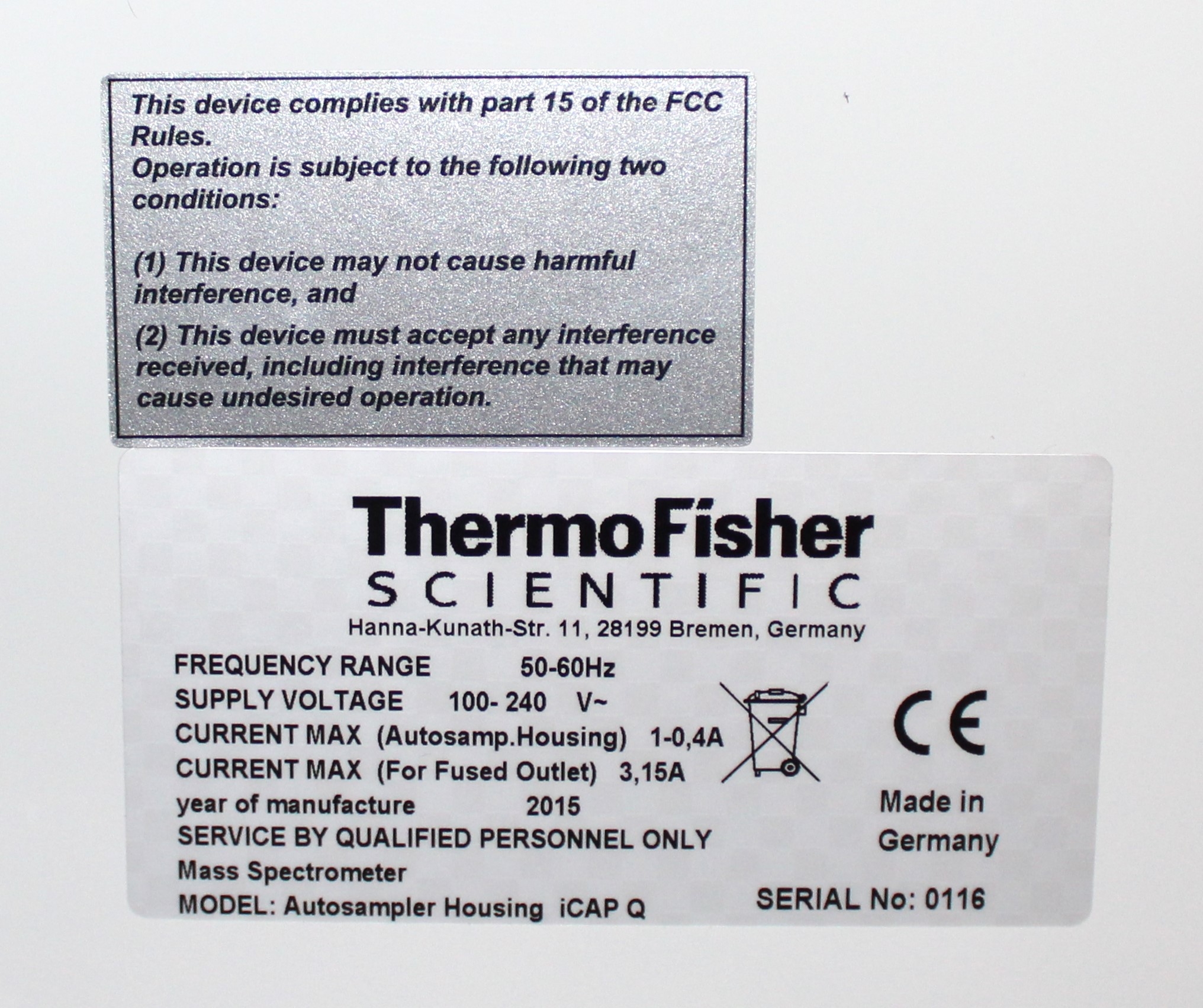 Thermo iCAP Q Autosampler Housing Mass Spec ICP-MS Integration 240V 50/60Hz