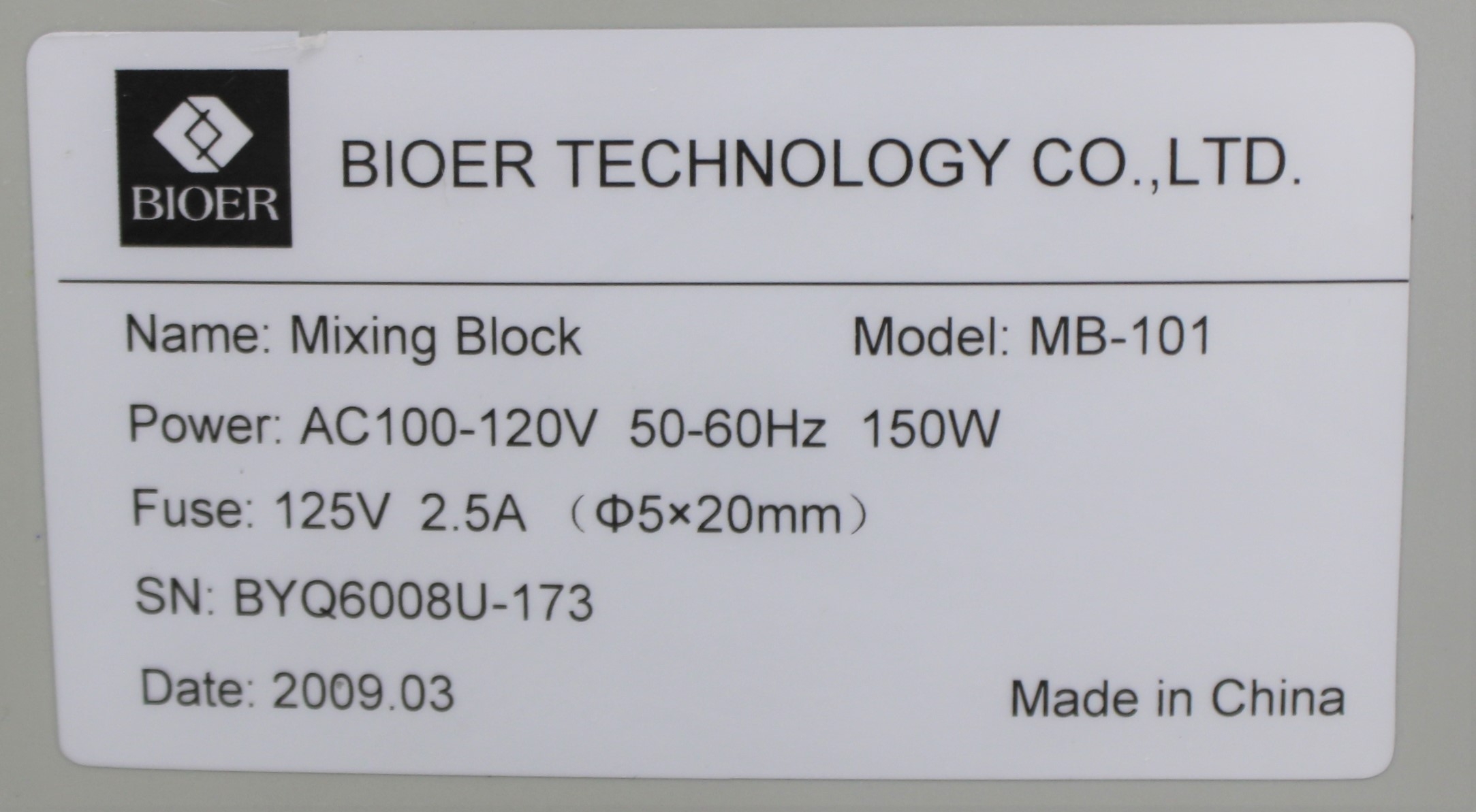 Bioer MB-101 ThermoCell Mixing Block Used 300-1500 RPM RT-14C to 100C