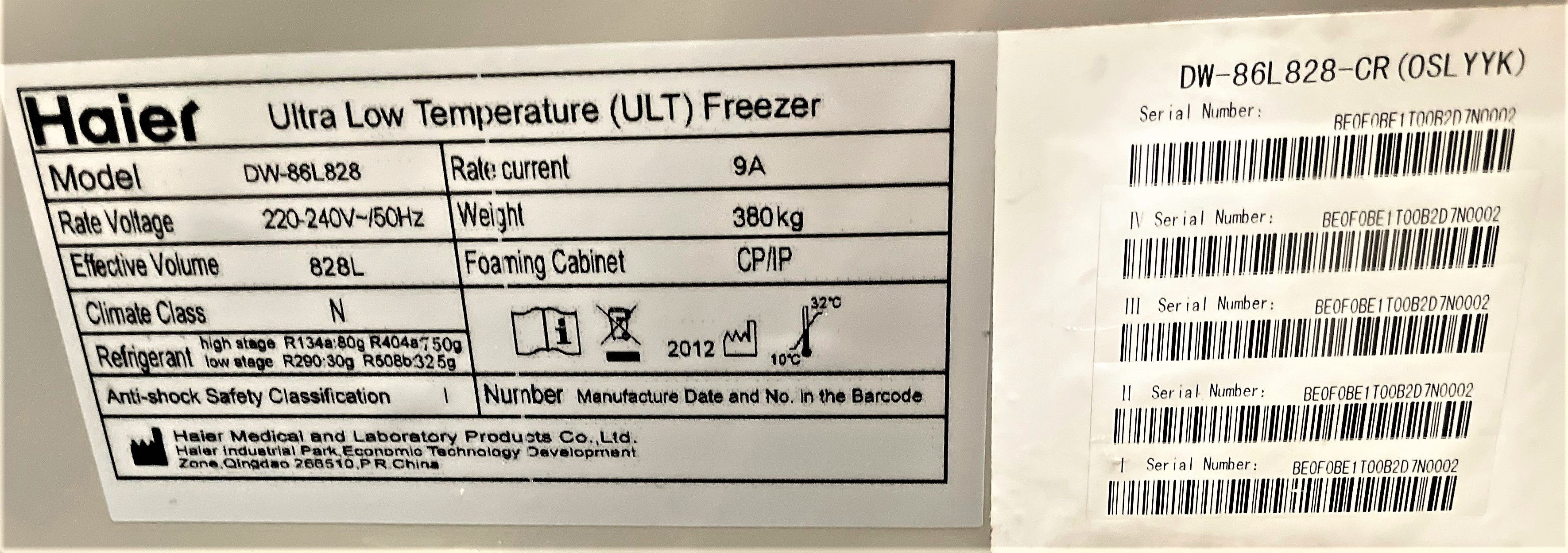 Haier DW-86L828 Freezer Ultra Low Temp -86C 828L Capacity 220V/50Hz New