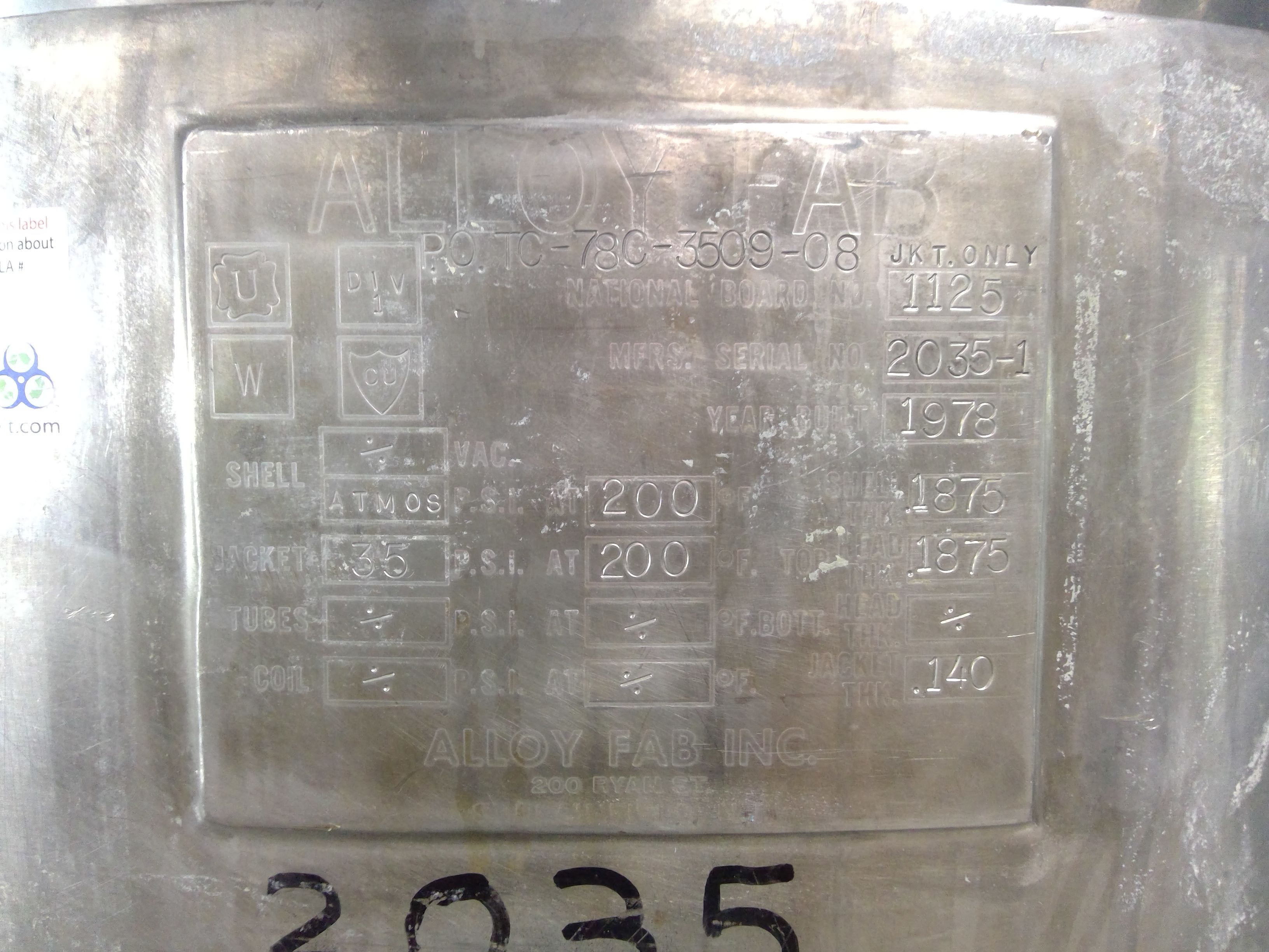 Alloy Fab 1125 Mix Tank - 500L Capacity for Life Sciences Applications