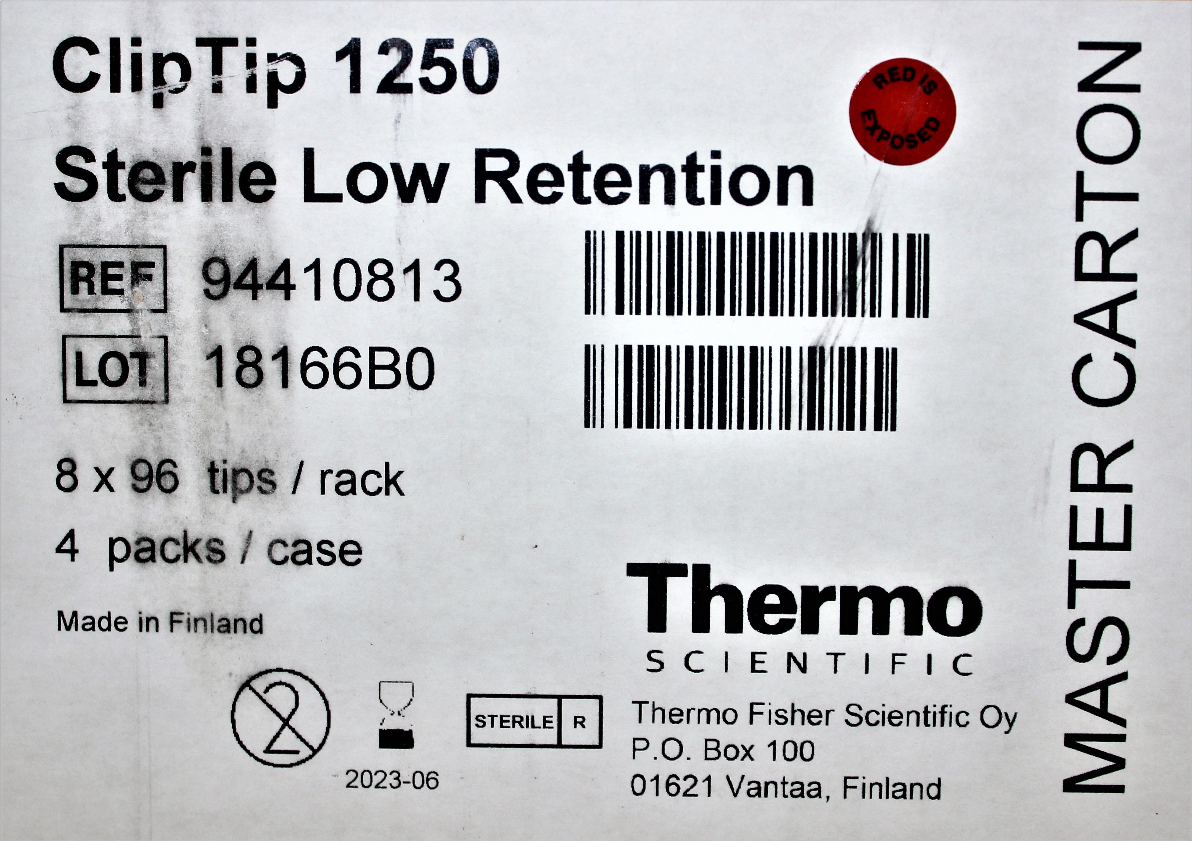 Thermo Clip Tip 1250 Pipet Tips Sterile Low Retention 8x96 Box System