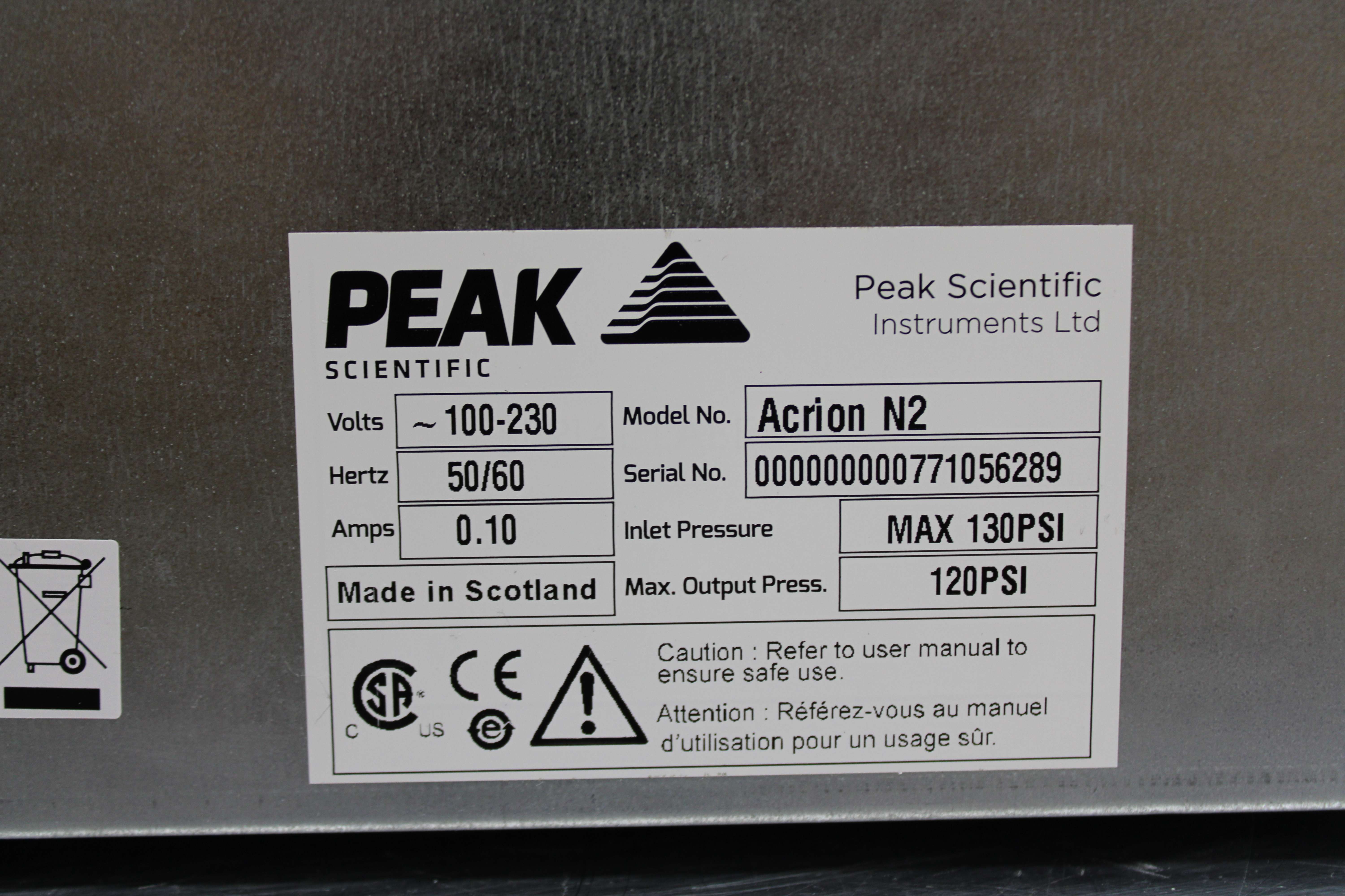 Peak Acrion N2 Generator & Air Compressor Indoor Use 240V 50/60Hz Nitrogen
