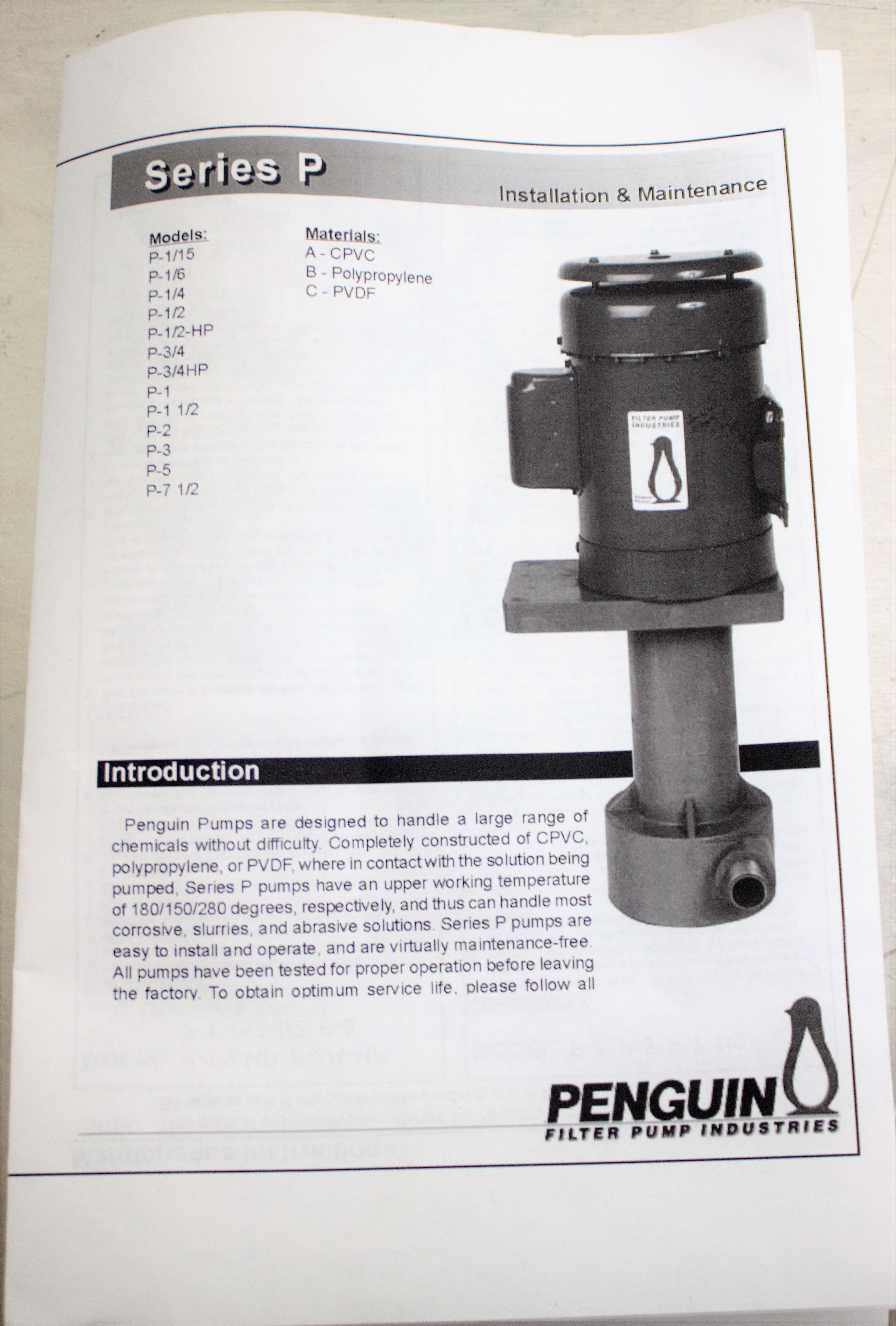 Penguin P-2 Circulation Pump 112GPM 180F Acid-Alkaline Solutions