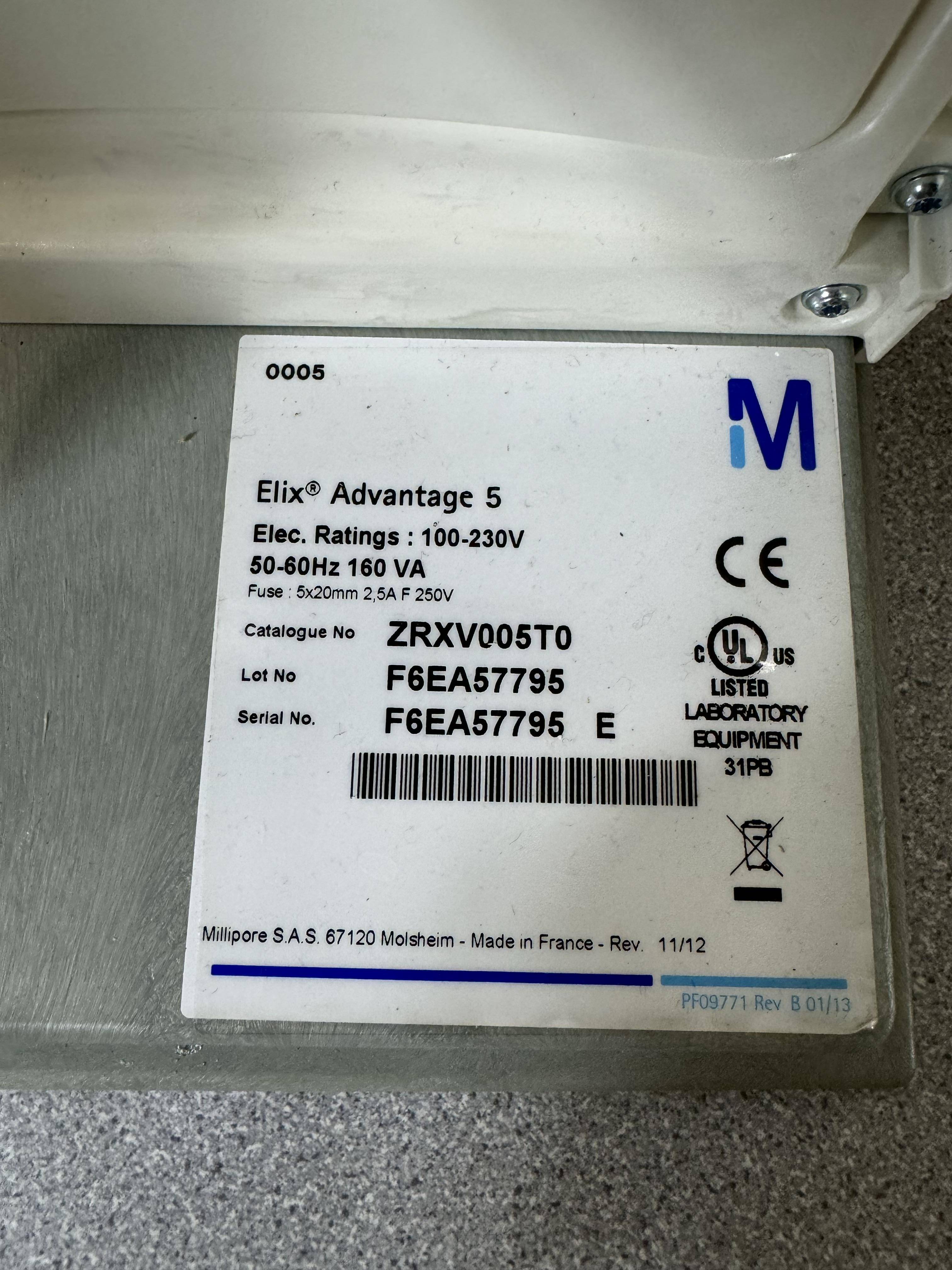 Millepore Elix Advantage 5 Water Purification System, 100L/Day Output