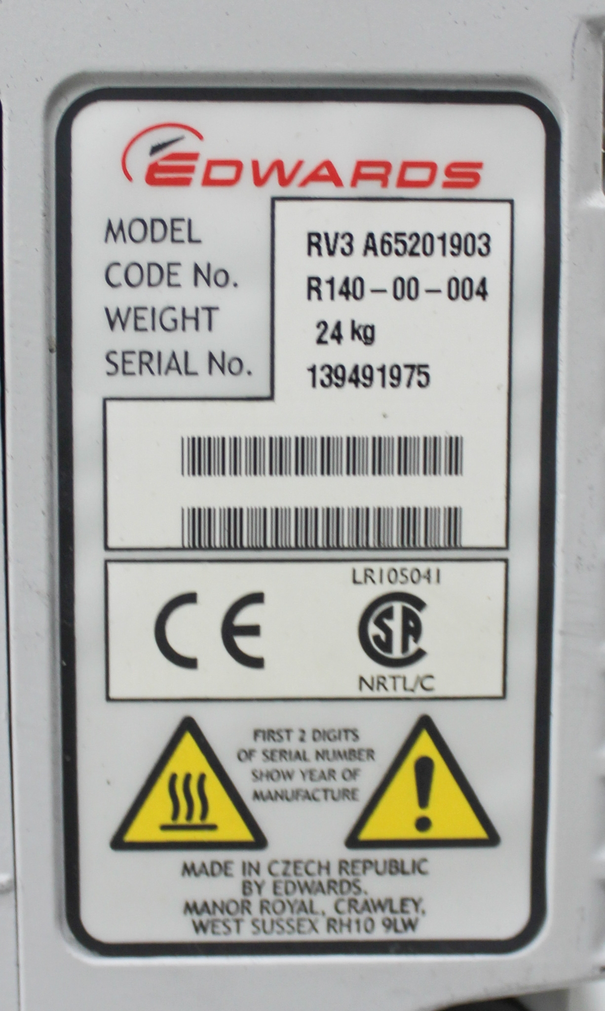 Edwards RV3 A65201903 Vacuum Pump High Vacuum Applications 2 Micron