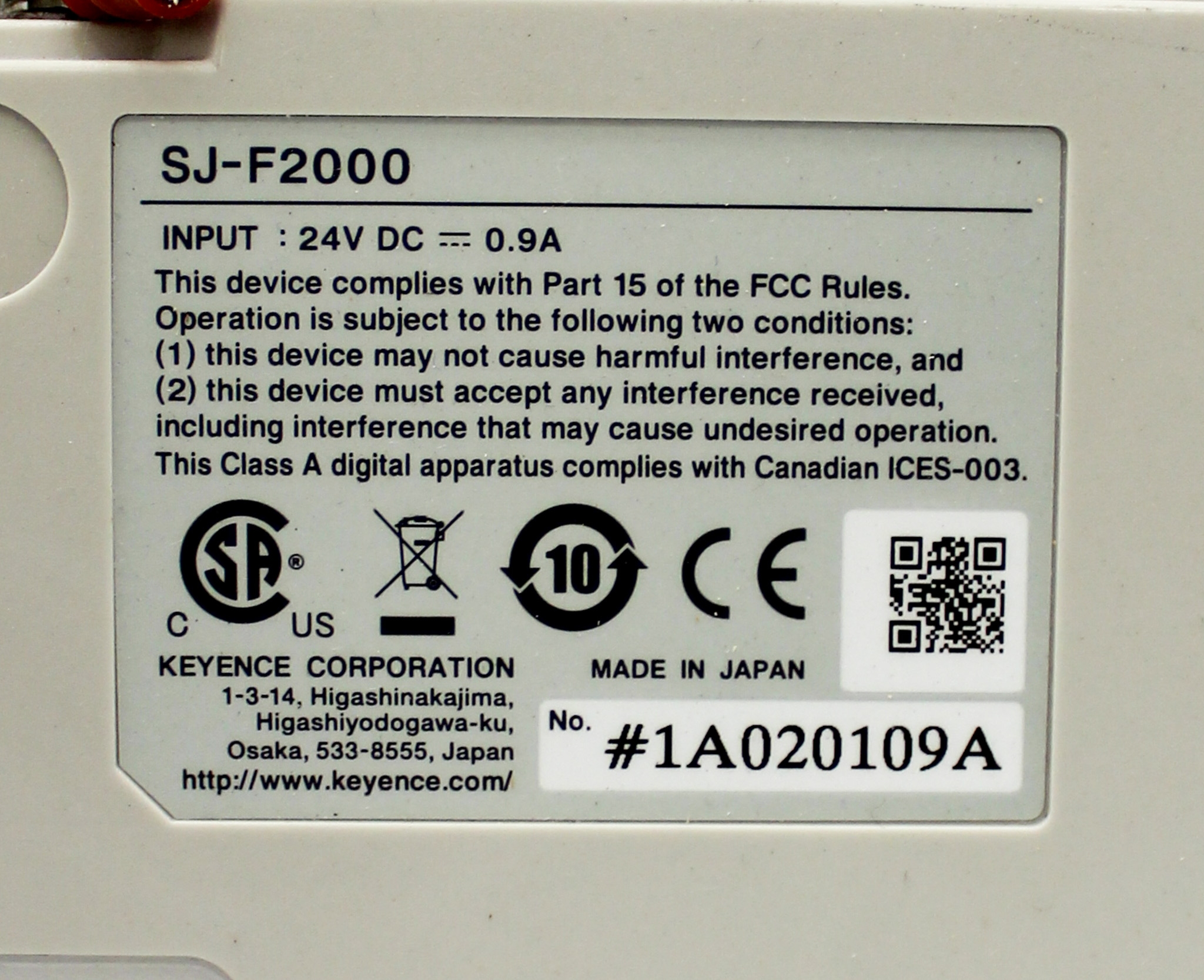 Keyence SJ-F2000 Static Eliminator High-Speed Ion Balance 3.5m/s Blower