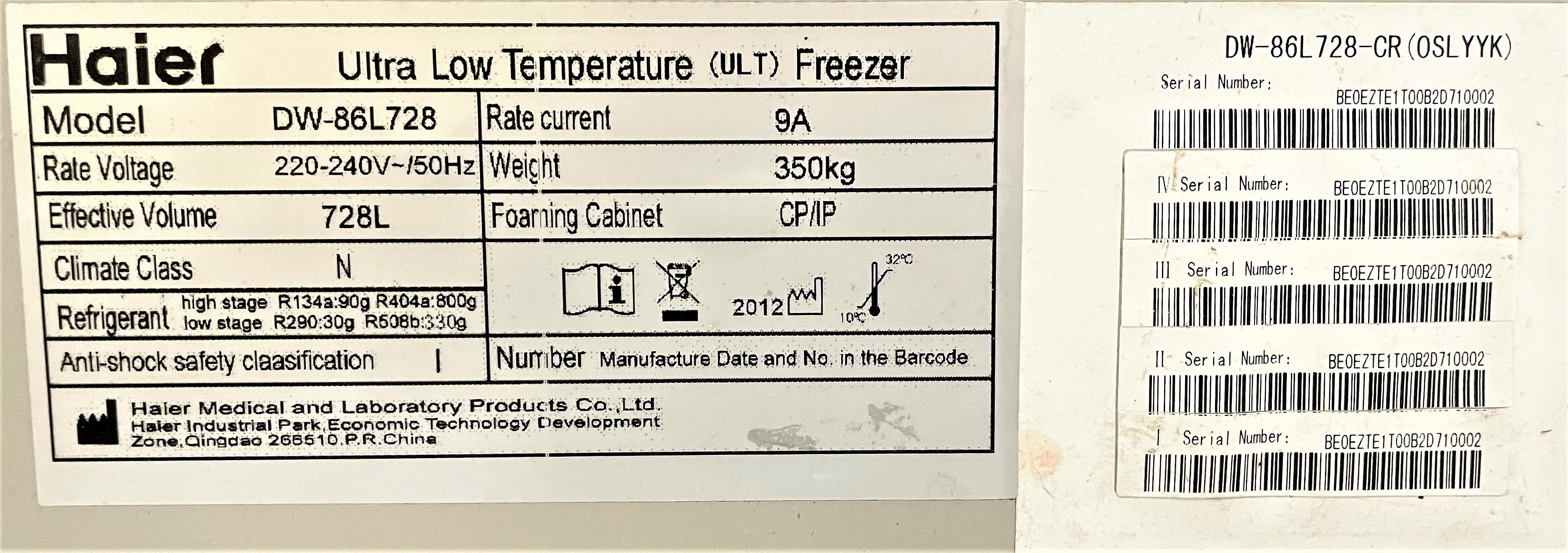 Haier DW-86L728 ULT Freezer -86C 728L Advanced Digital Display New