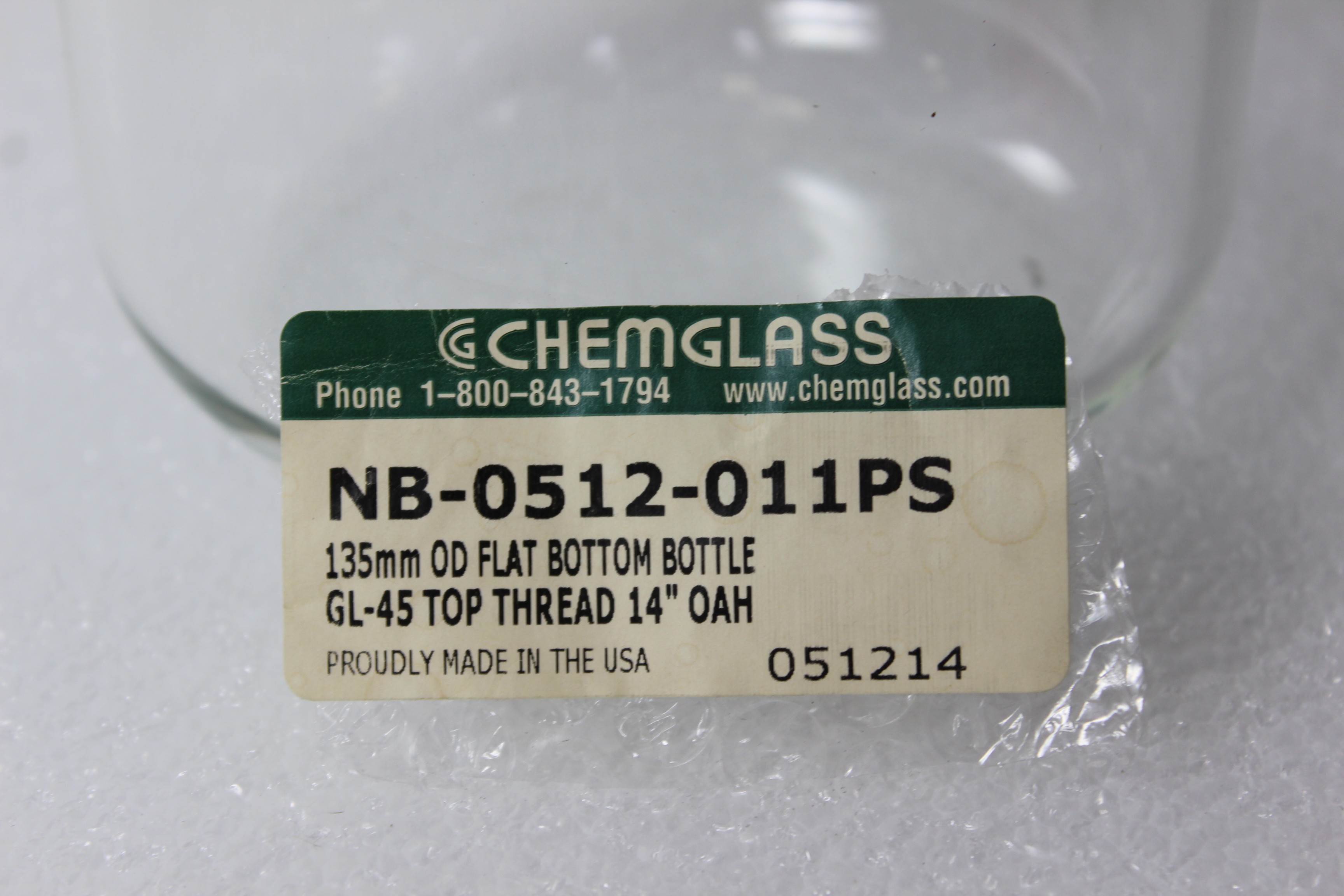 Chemglass NB-0512-011PS Flat Bottom Bottle, 135mm OD, GL-45 Thread, Turnkey