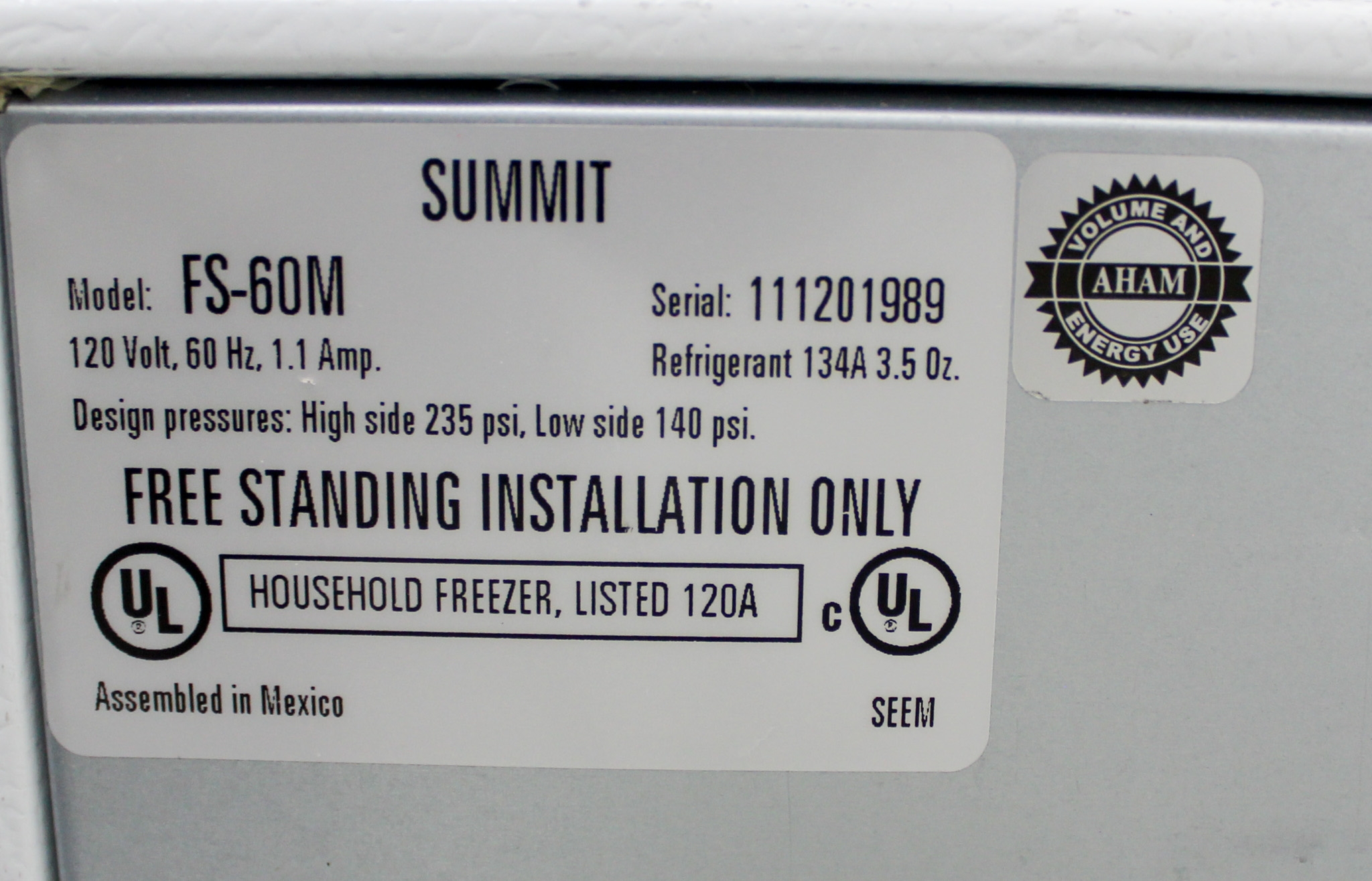 Summit FS-60M Upright Manual Defrost Freezer 5 cu. ft. Compact White