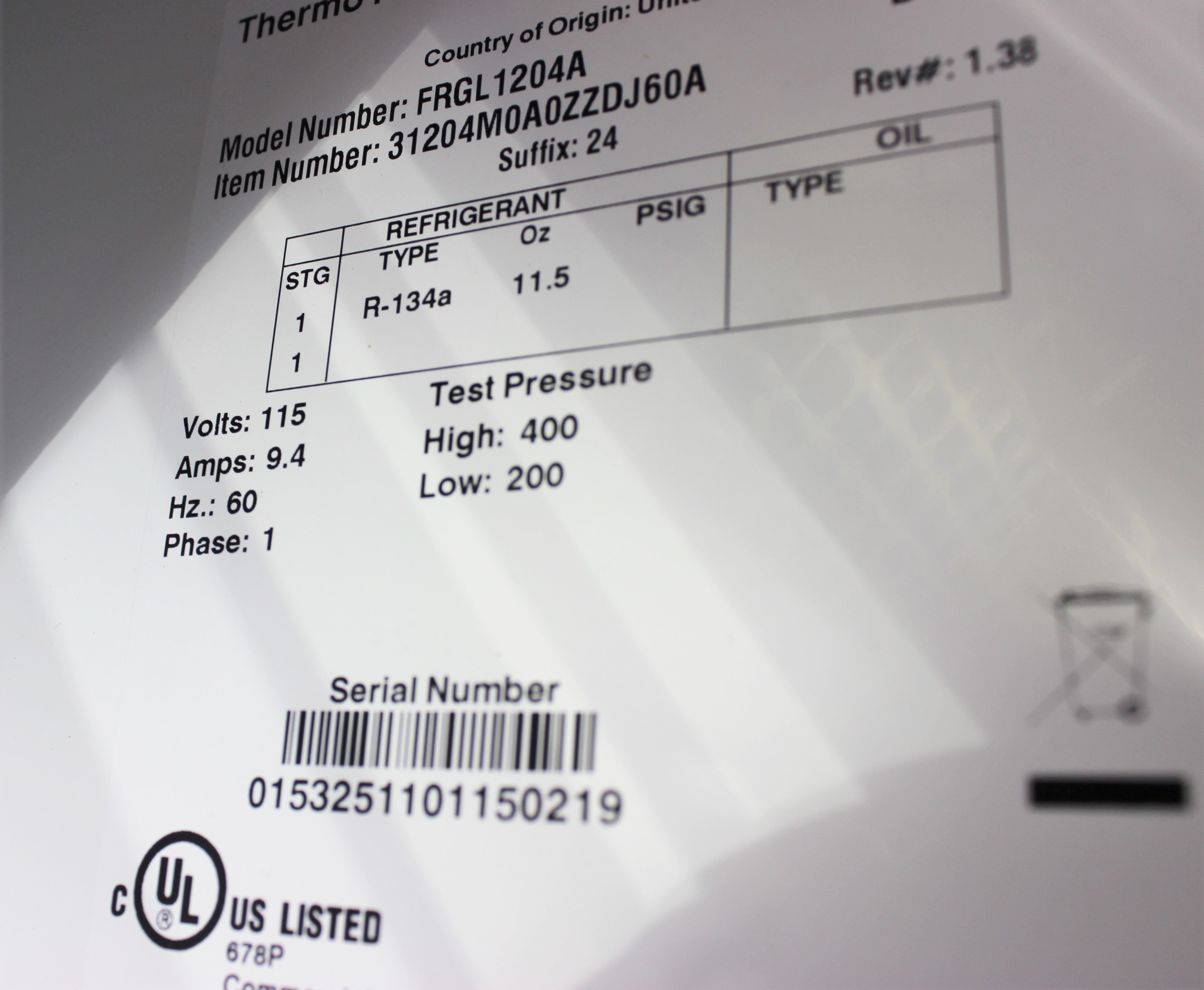 Thermo Scientific FRGL1204A High-Performance Laboratory Refrigerator 11.5 cu. ft.