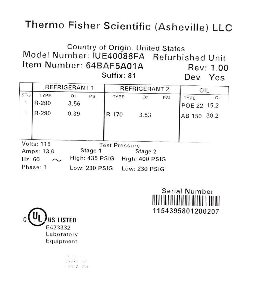 Fisher Scientific Ultra Low Temperature Freezer