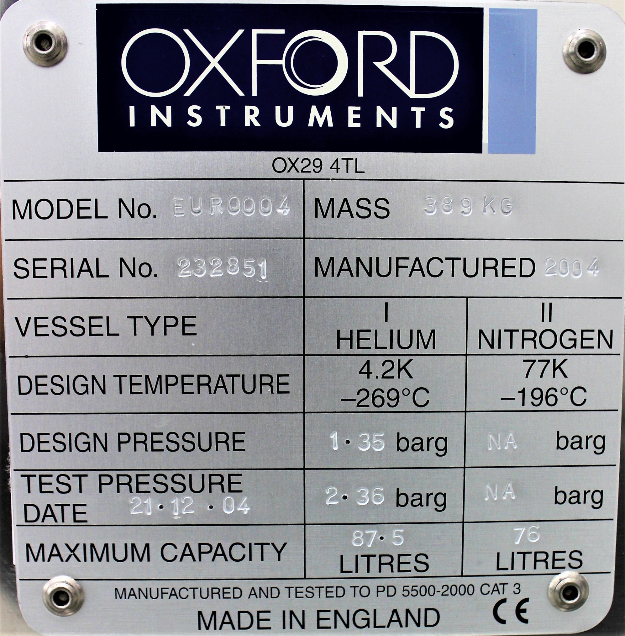 Oxford Cryomagnet NMR System Model EUR0004 Spare Parts AS-IS Needs Repair