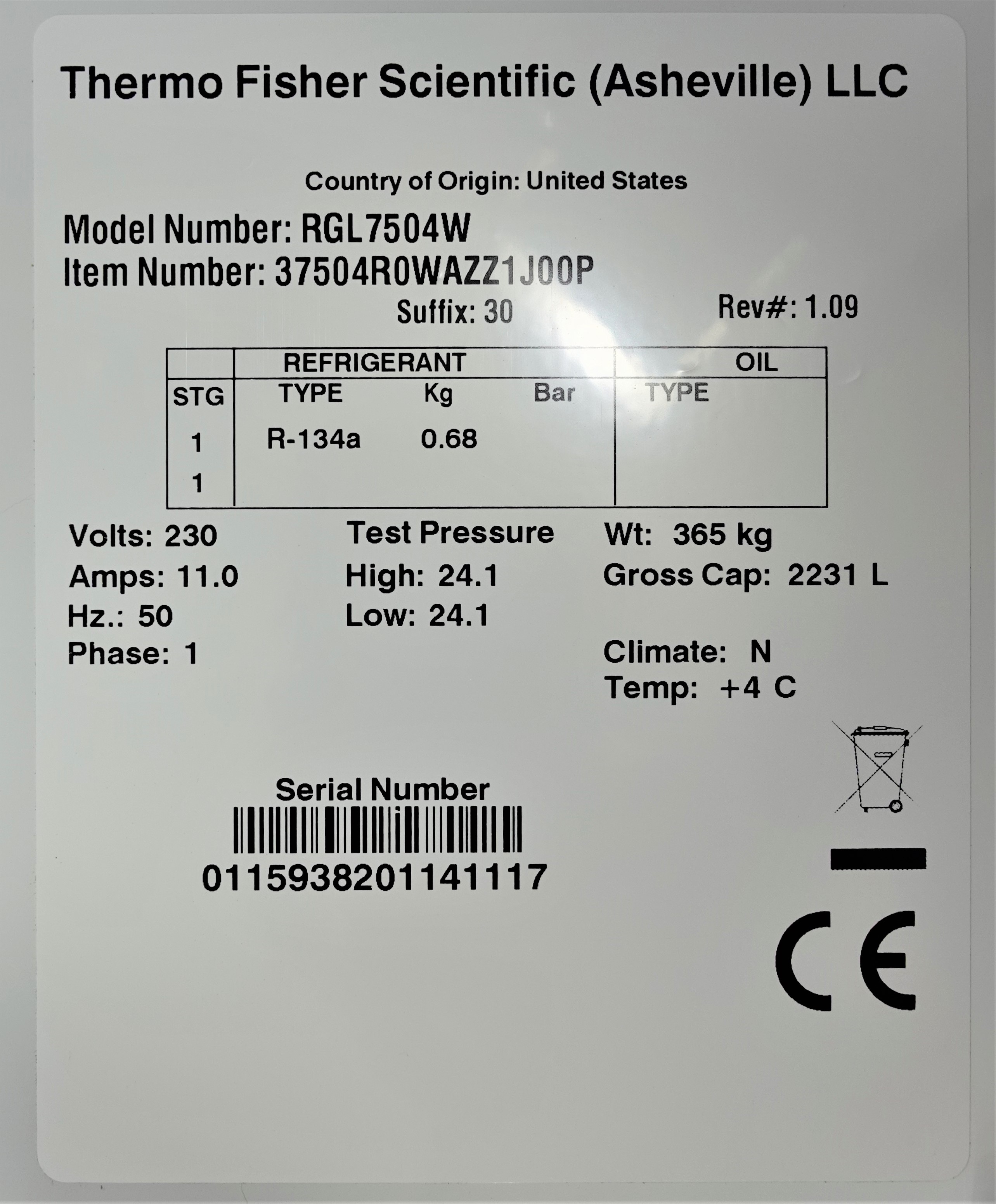 Thermo RGL7504W Lab Refrigerator Triple Glass Doors 2231L Capacity