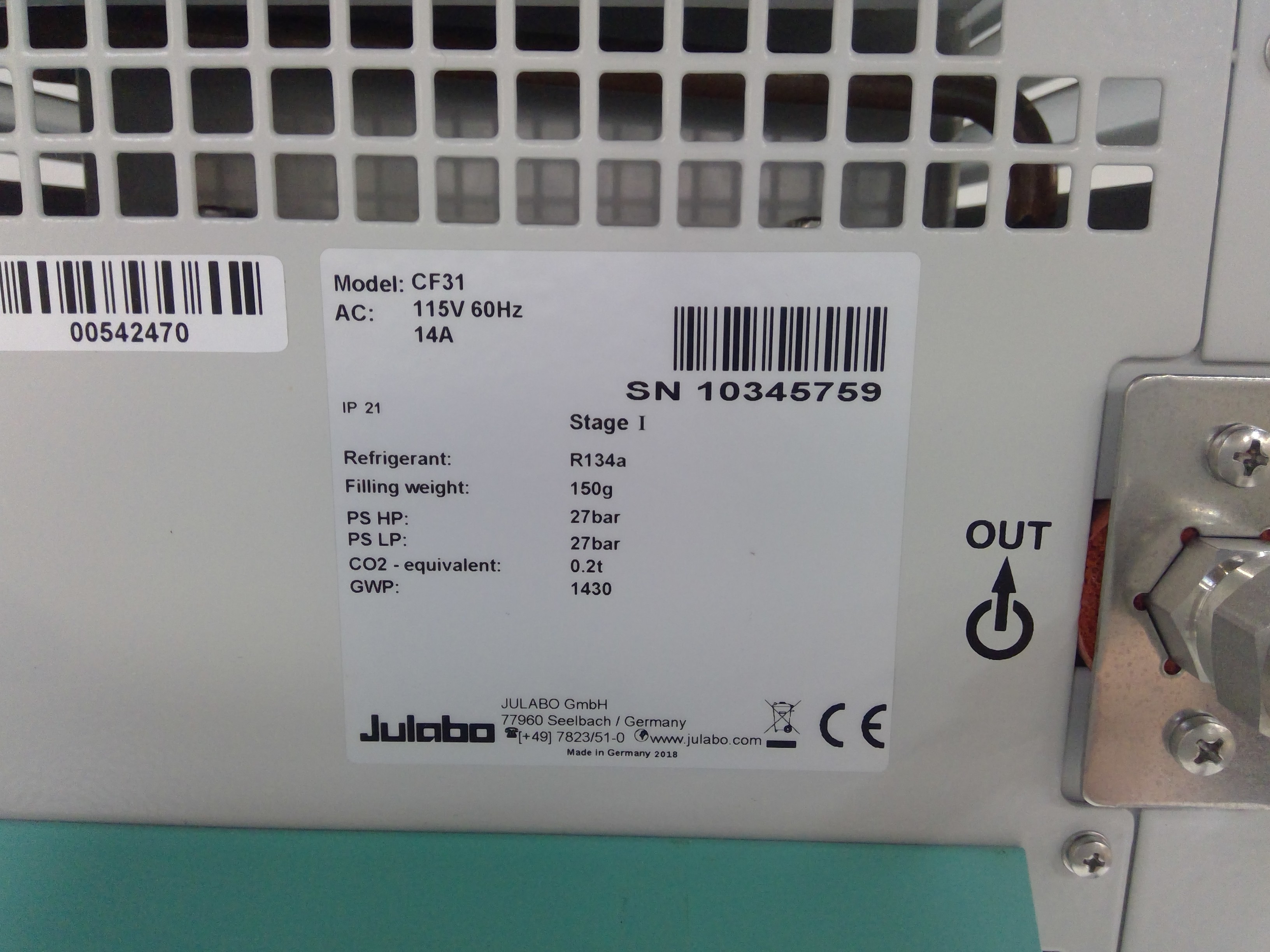 Julabo CF31 Circulator Refrigerated Heating 2kW 115V Compact 10345759