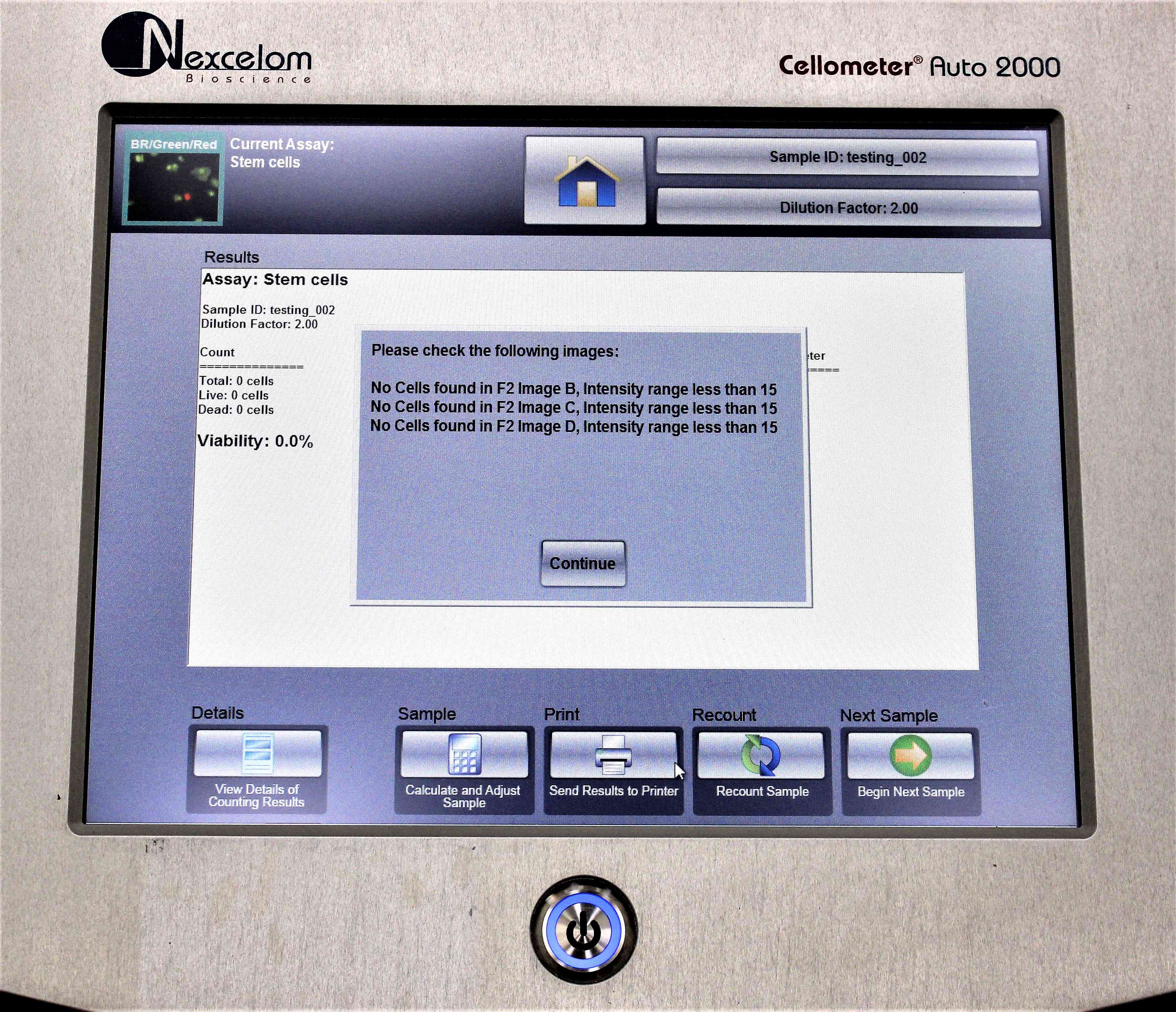 Nexcelom Cellometer Auto 2000 Cell Profiler Counter Primary Cell Analysis