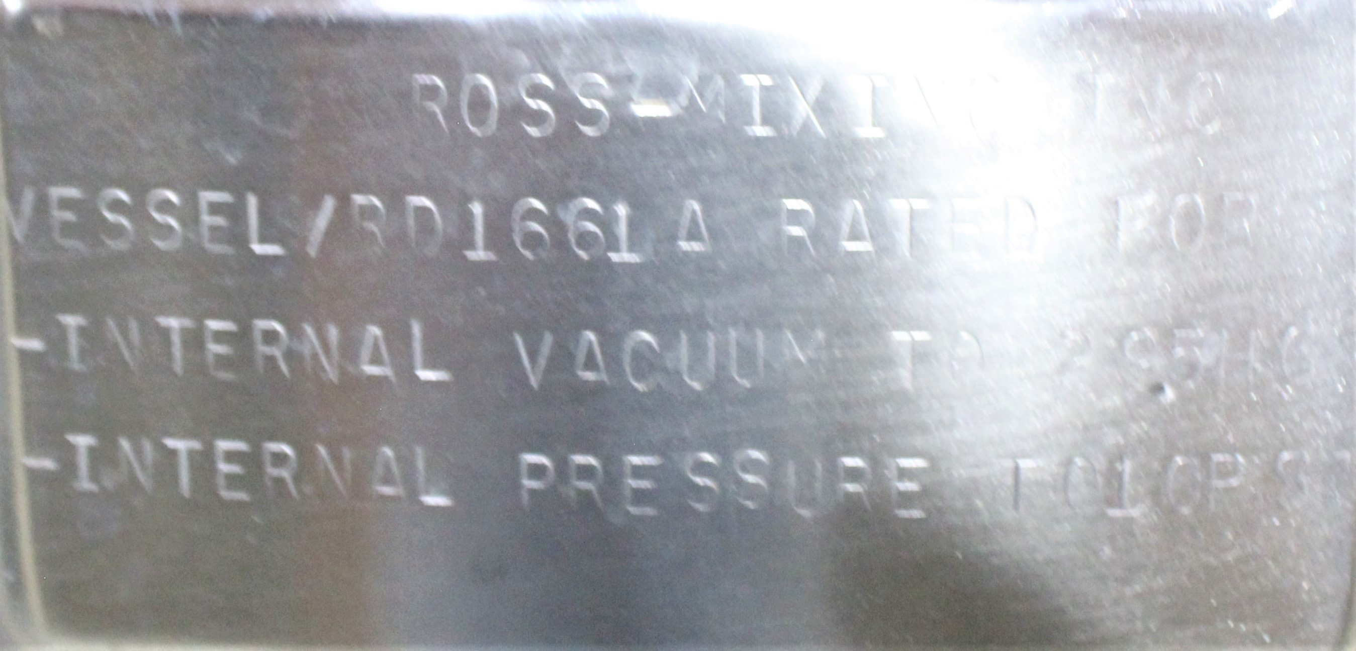 Ross RD1661A 100 Gallon Mixer Vessel 29.5Hg Vacuum 10 PSI Pneumatic Locks