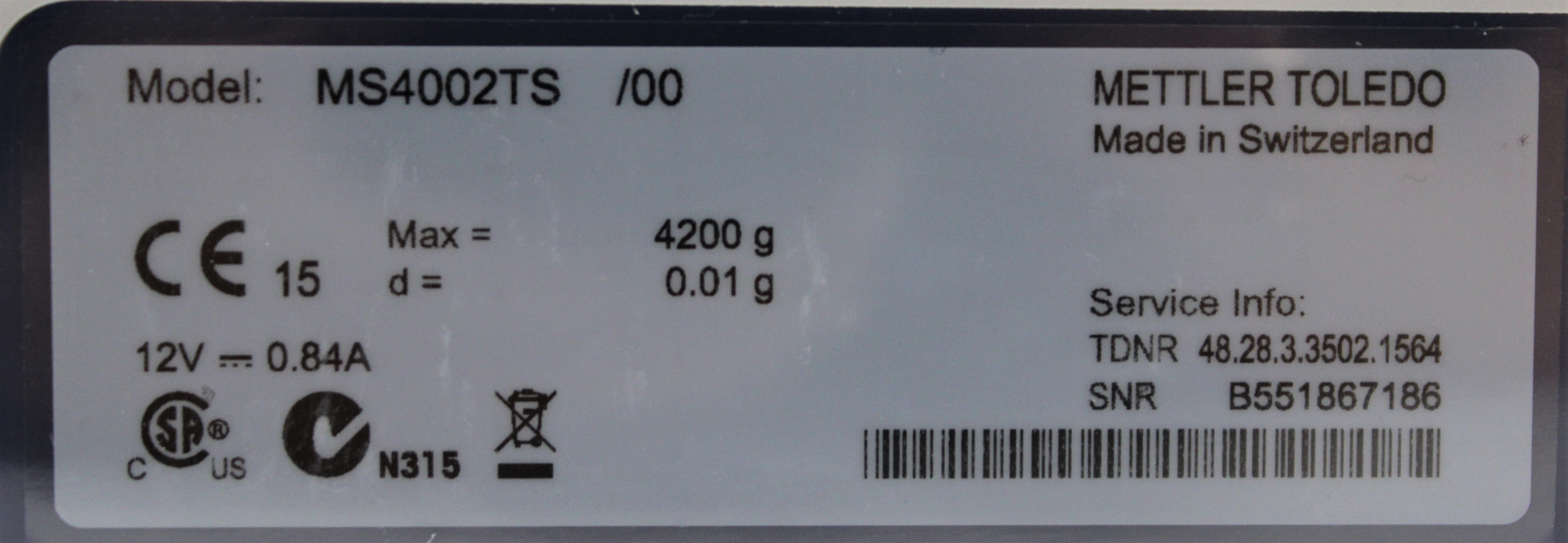 Mettler-Toledo MS4002TS Analytical Precision Balance with Touchscreen Display