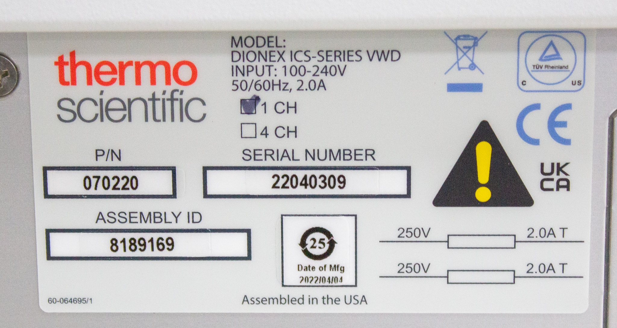 Thermo Dionex ICS-Series VWD Detector UV-Vis 190-900nm Inert Flow Path Used