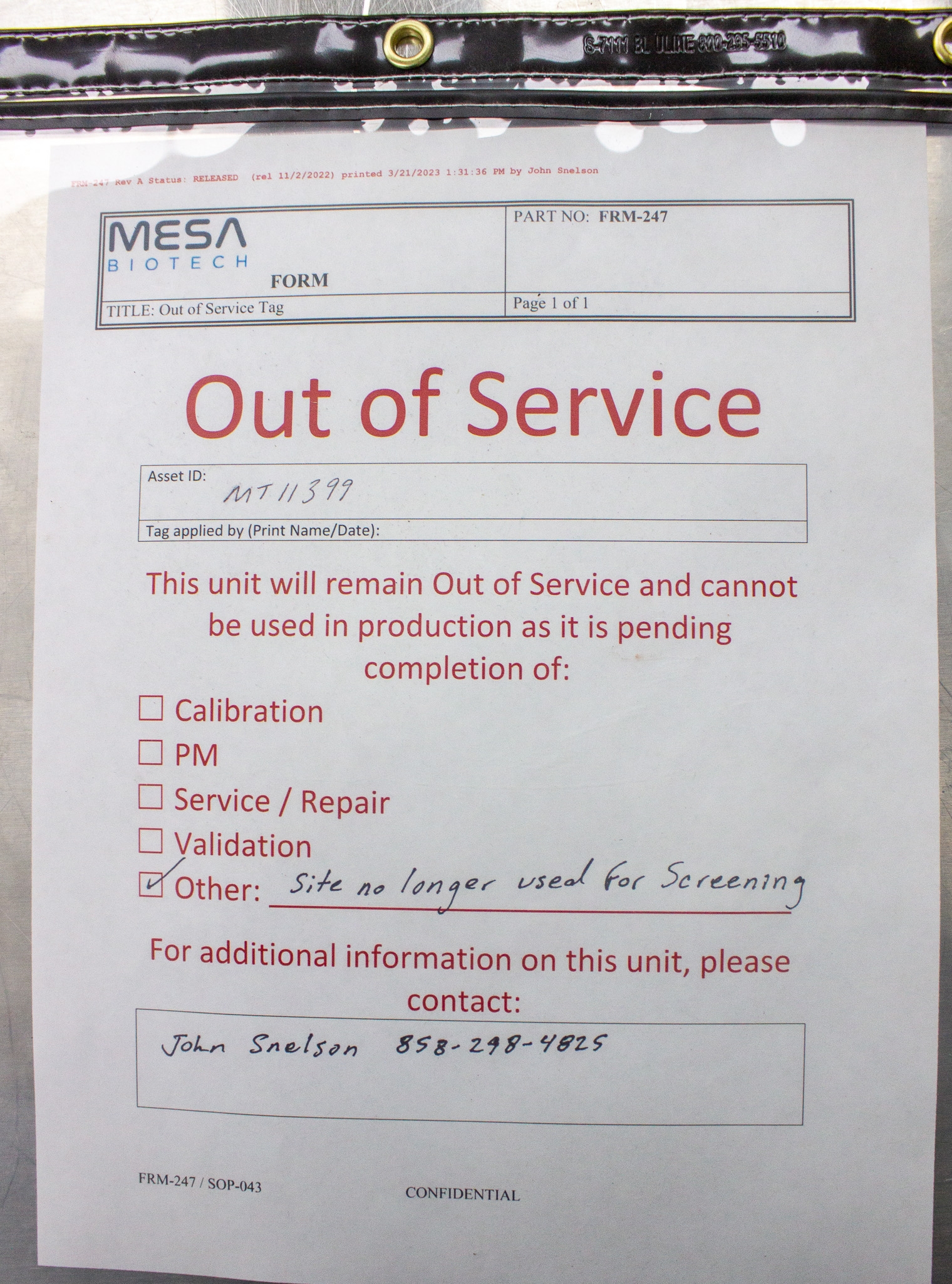 Labconco Puricare 3481201 6ft Class II Biosafety Cabinet UV Light